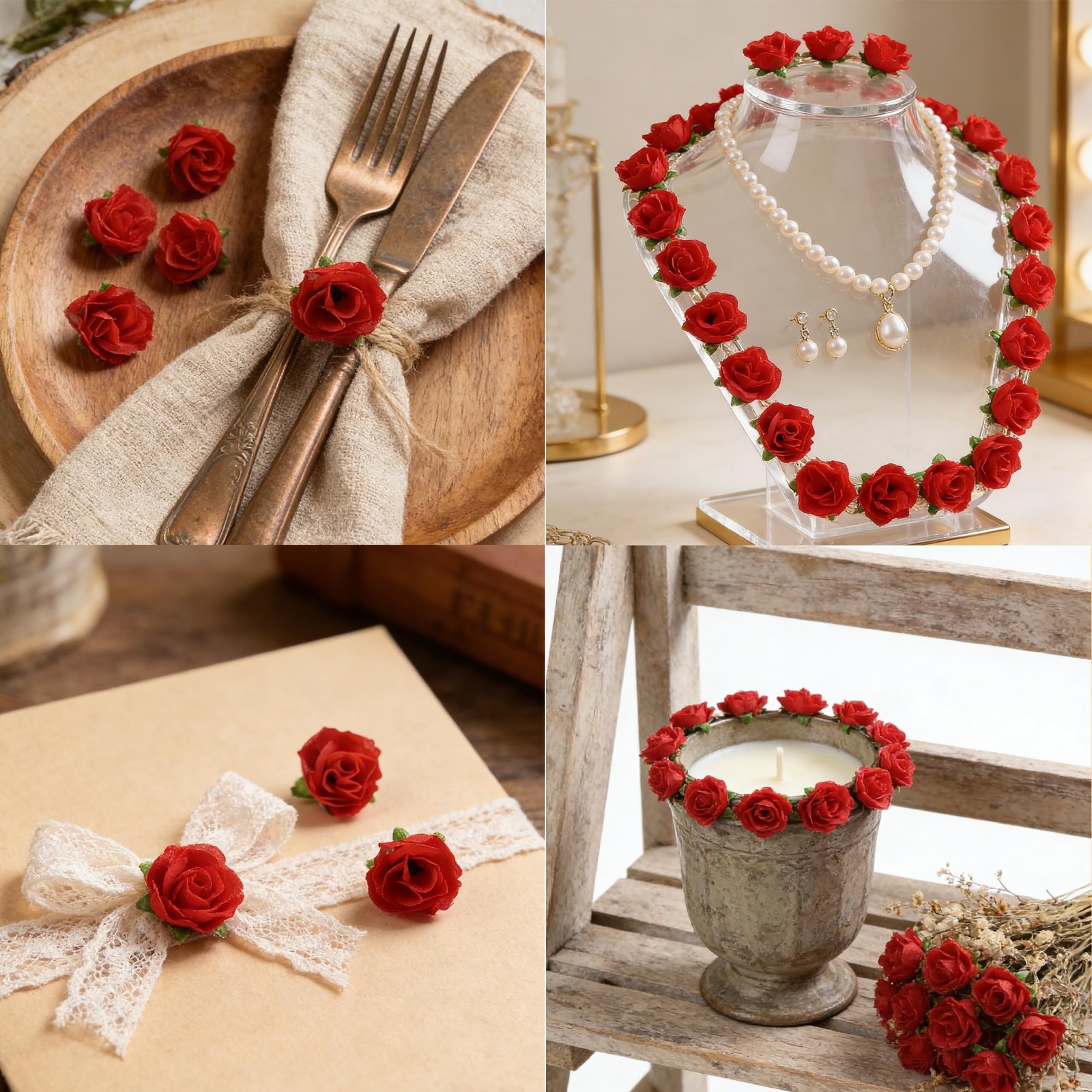 100 Pcs 1.3 inches Mini Red Rose Head Fake Red Roses Artificial Flowers for H