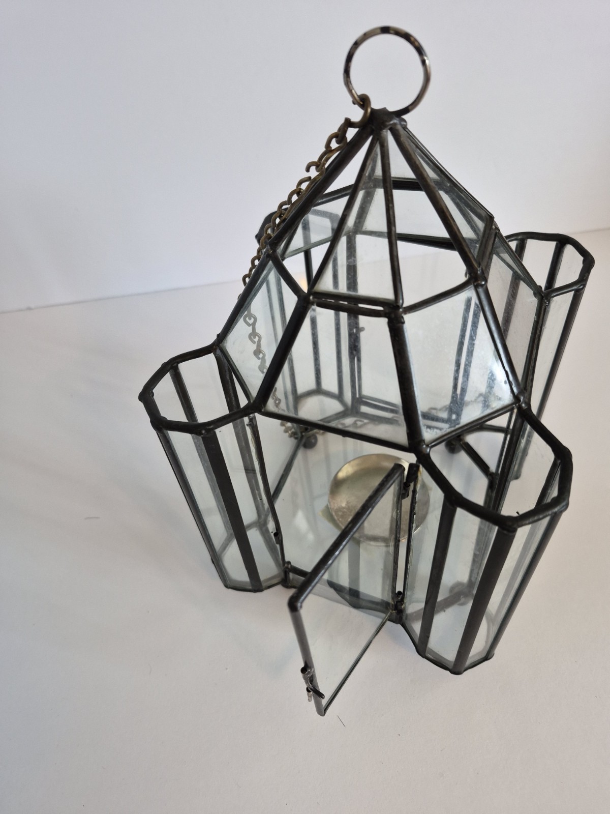 Geometric Glass Hanging Terrarium Lantern Metal Frame 10 Inch
