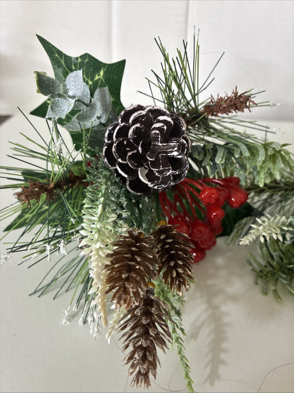 Hobby Lobby Christmas Picks Set Of 2 Red Green White Brown Pine Comes Holly 8”