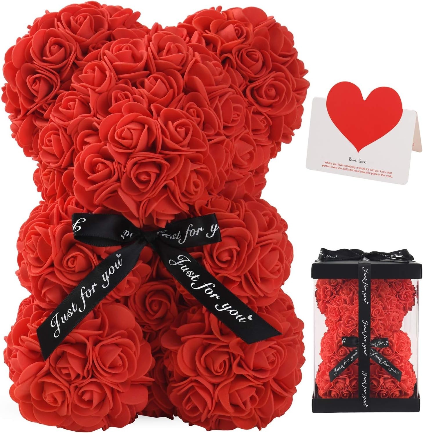 LINKLO Rose Bear Rose Teddy Bear -10 inch Artificial Rose Flower Bear, Gift f…