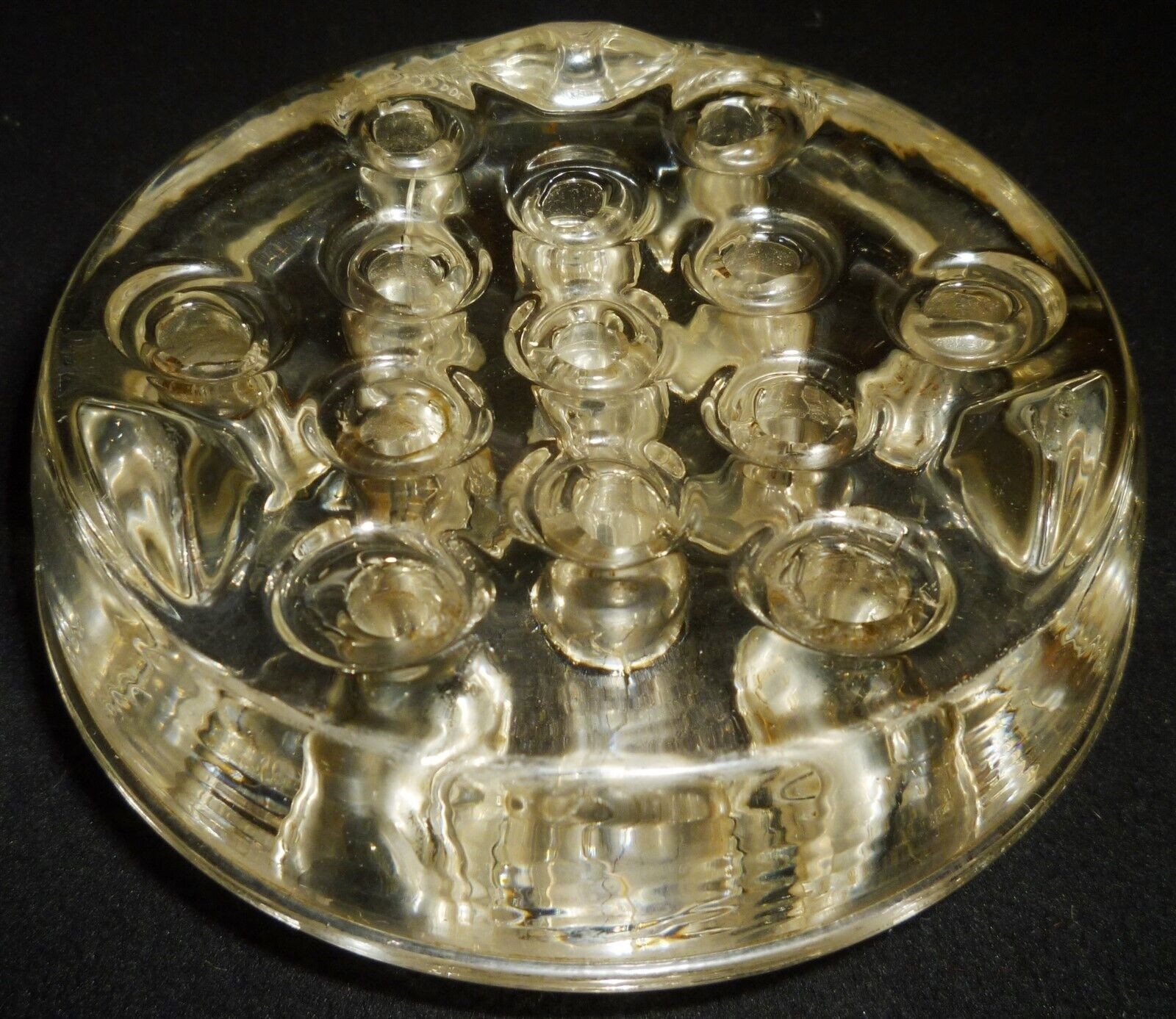 VINTAGE CLEAR GLASS HEAVY FLOWER FROG