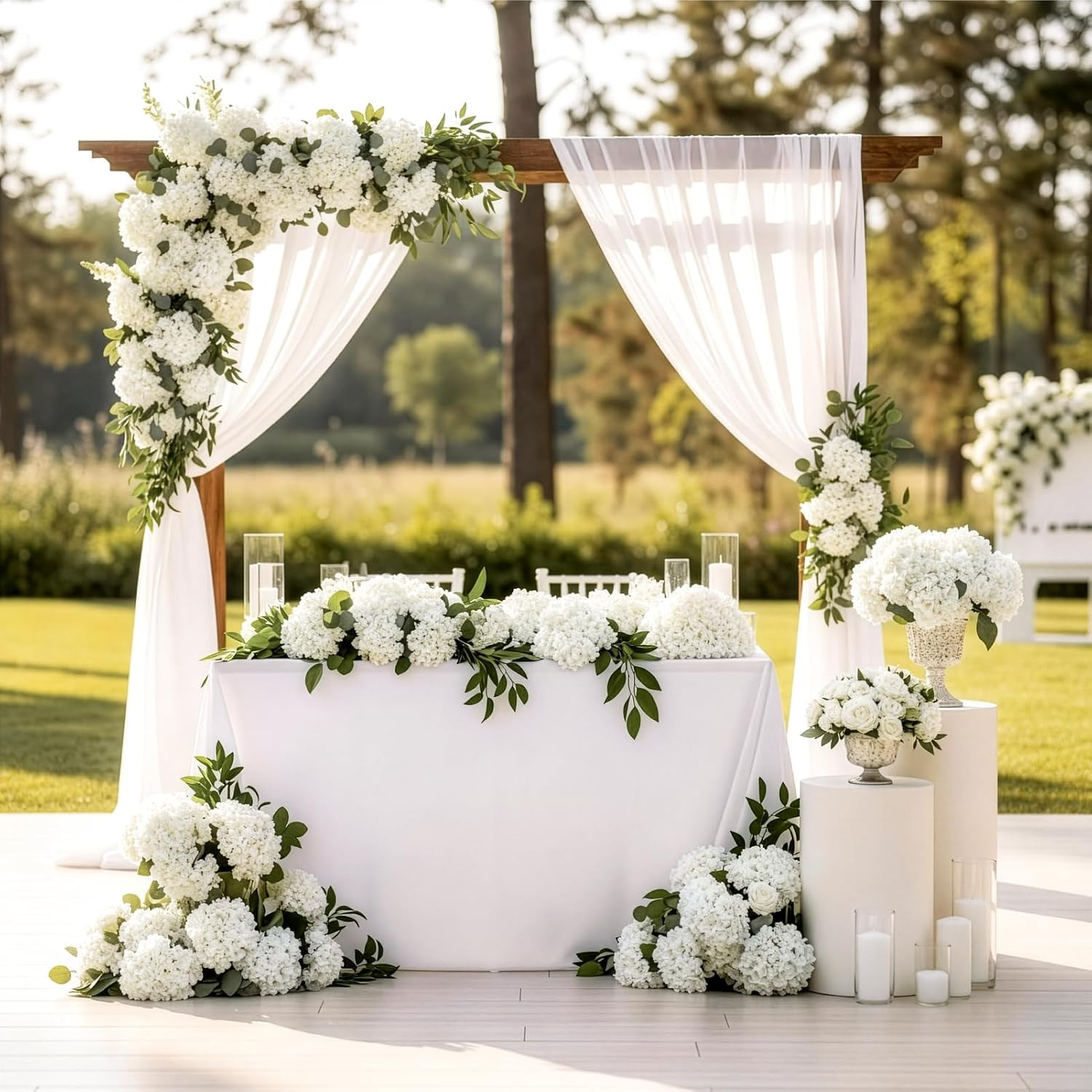 64 PCS Ivory Silk Hydrangea Flowers with Stems for Wedding & Party Decor