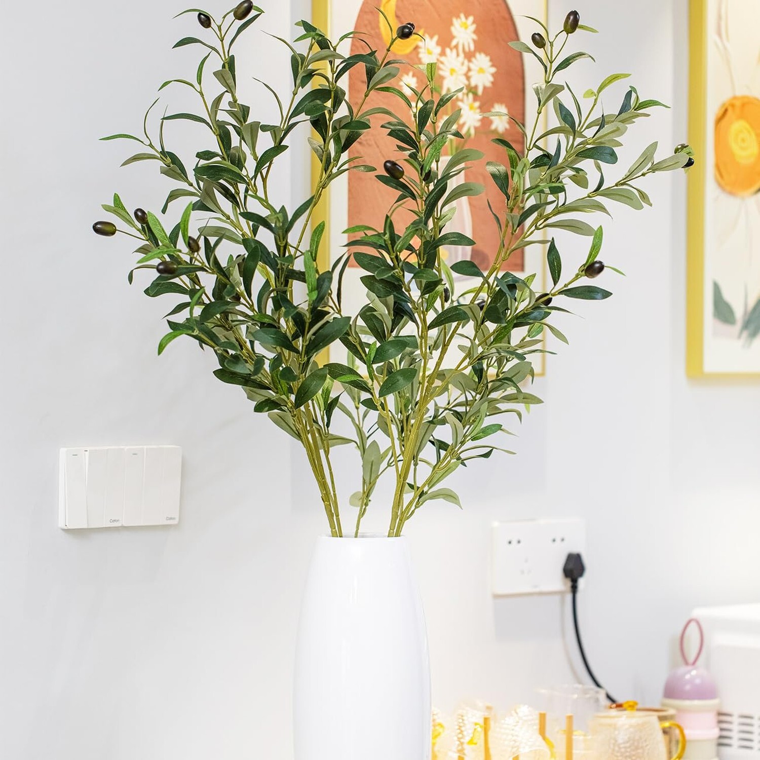 39 Inch Artificial Olive Branches for Vases, Fake Plants Greenery Stems with …