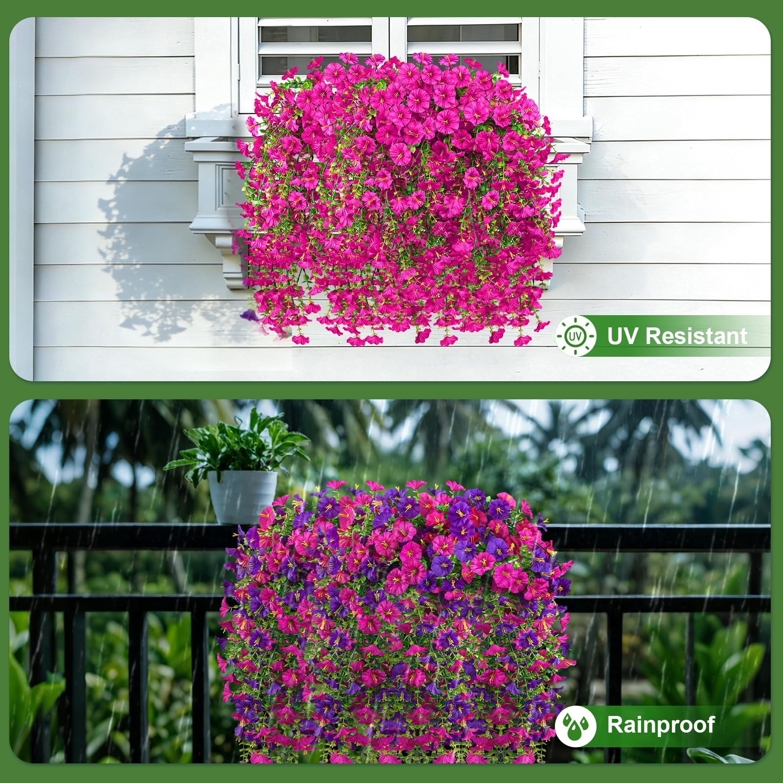 Artificial Hanging Flowers for Outdoors, 4 PCS 600 Blooms UV Resistant Mornin…