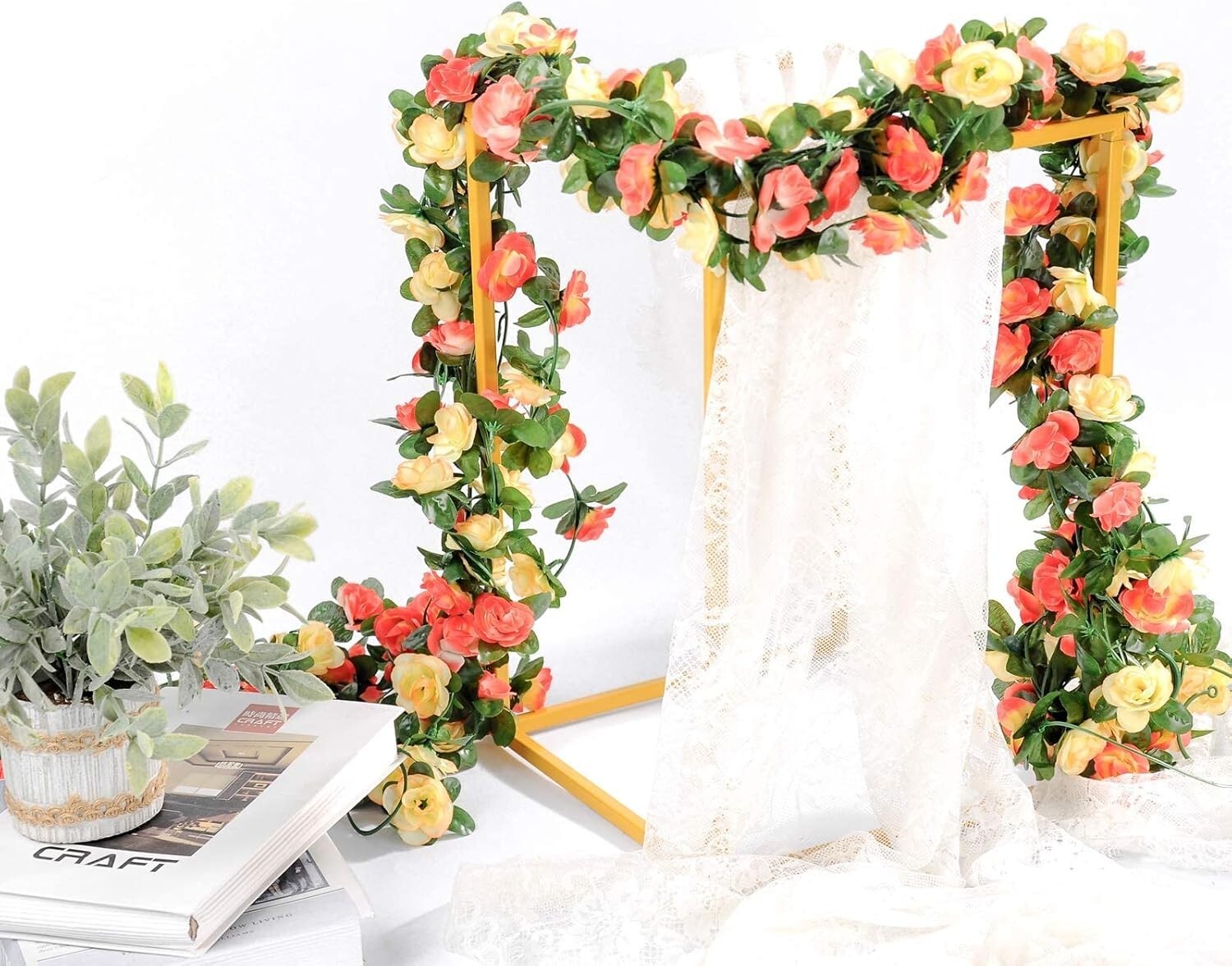 Durable 9 PCS Champagne Flower Garland – Indoor & Outdoor Decorative Solution