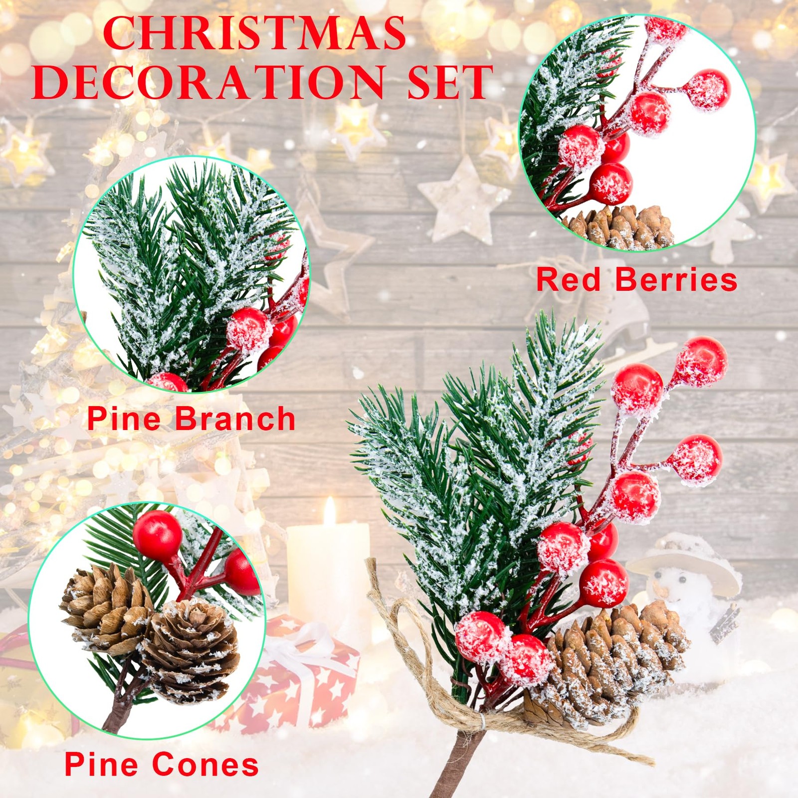 9 Pack Artificial Christmas Picks Red Berry Pine Sprays Tree Wreath Decor