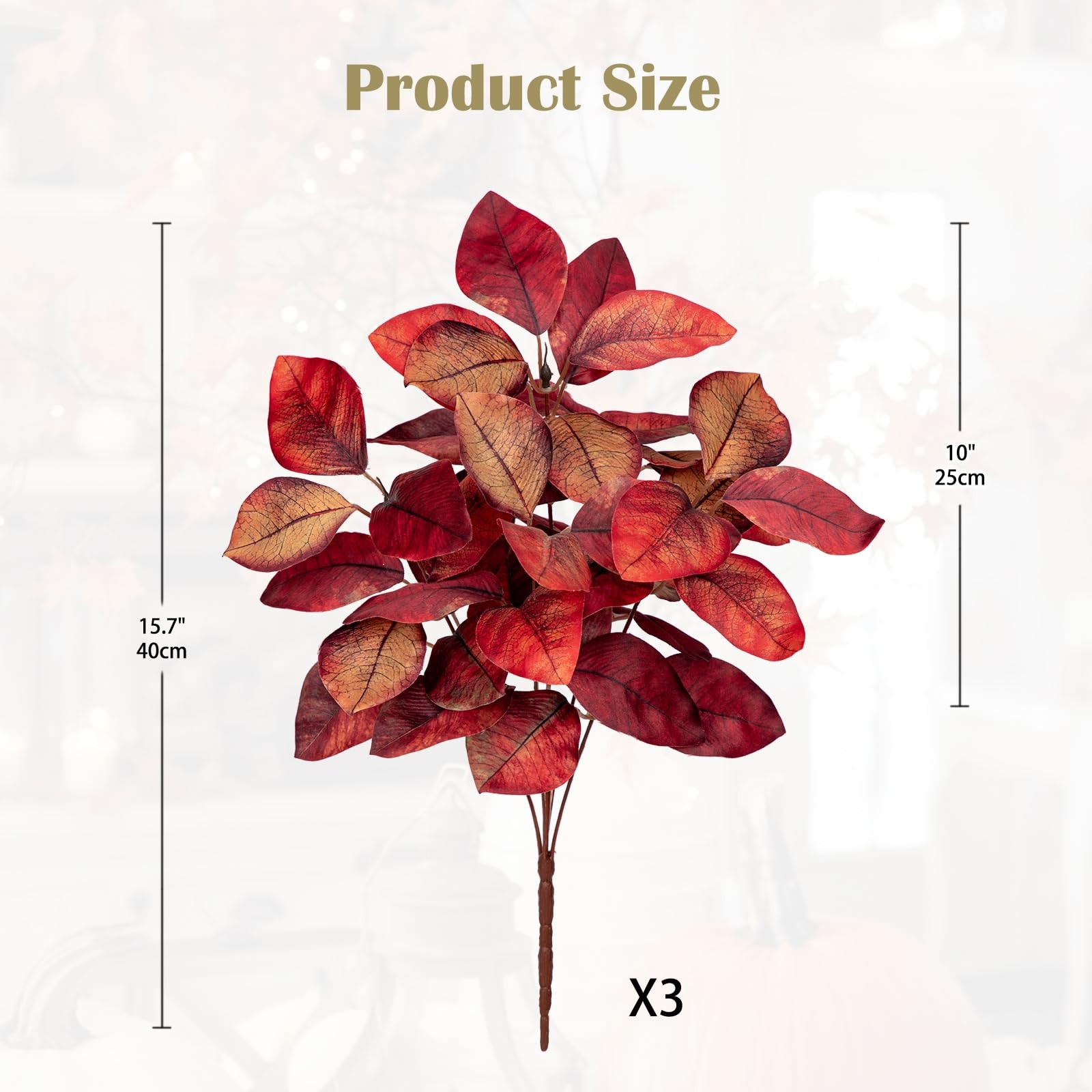 3 PCS Fall Leaves Artificial Magnolia Leaf Bush 15 Inch Autumn Fake Greenery