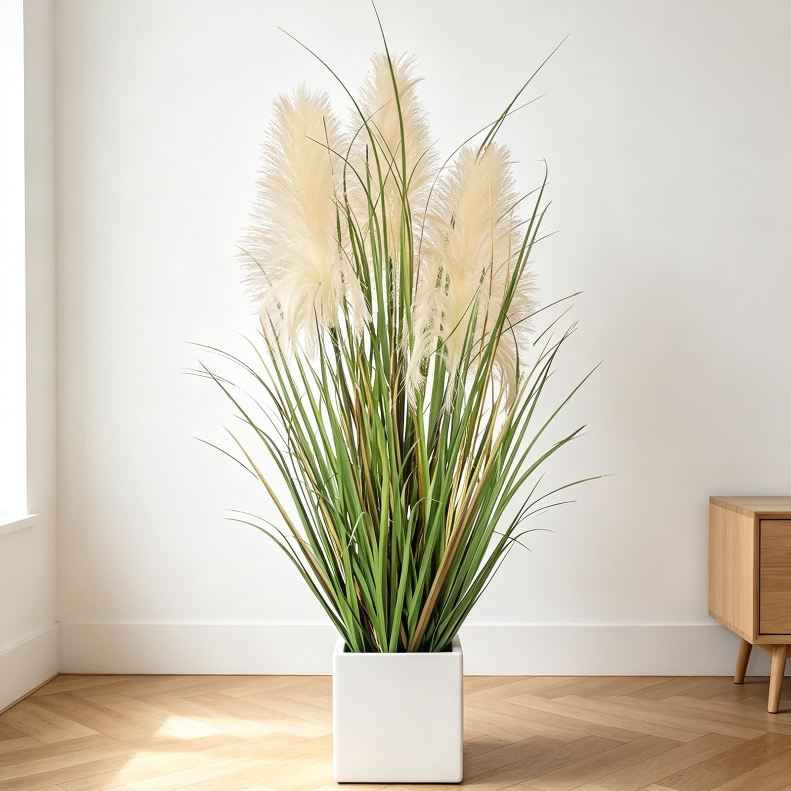 3ft Artificial Pampas Cattail Reed Grass Potted,35in Boho Fake Onion Grass Pl…