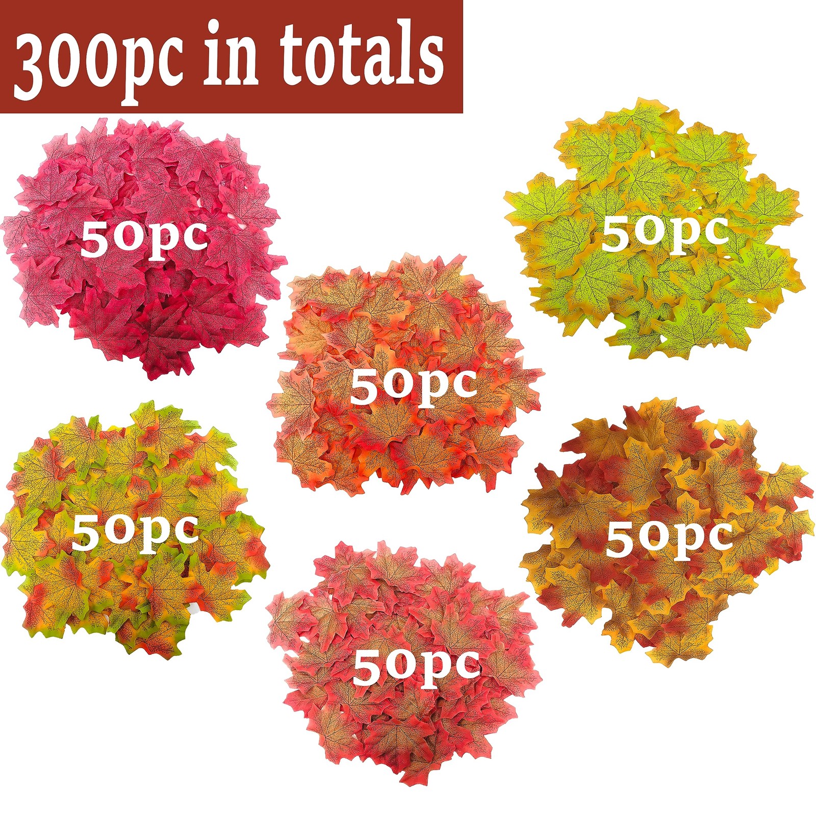 300 Pieces Assorted Colors Fall Decor Maple Leaf Artificial 3.15 Inch Craft