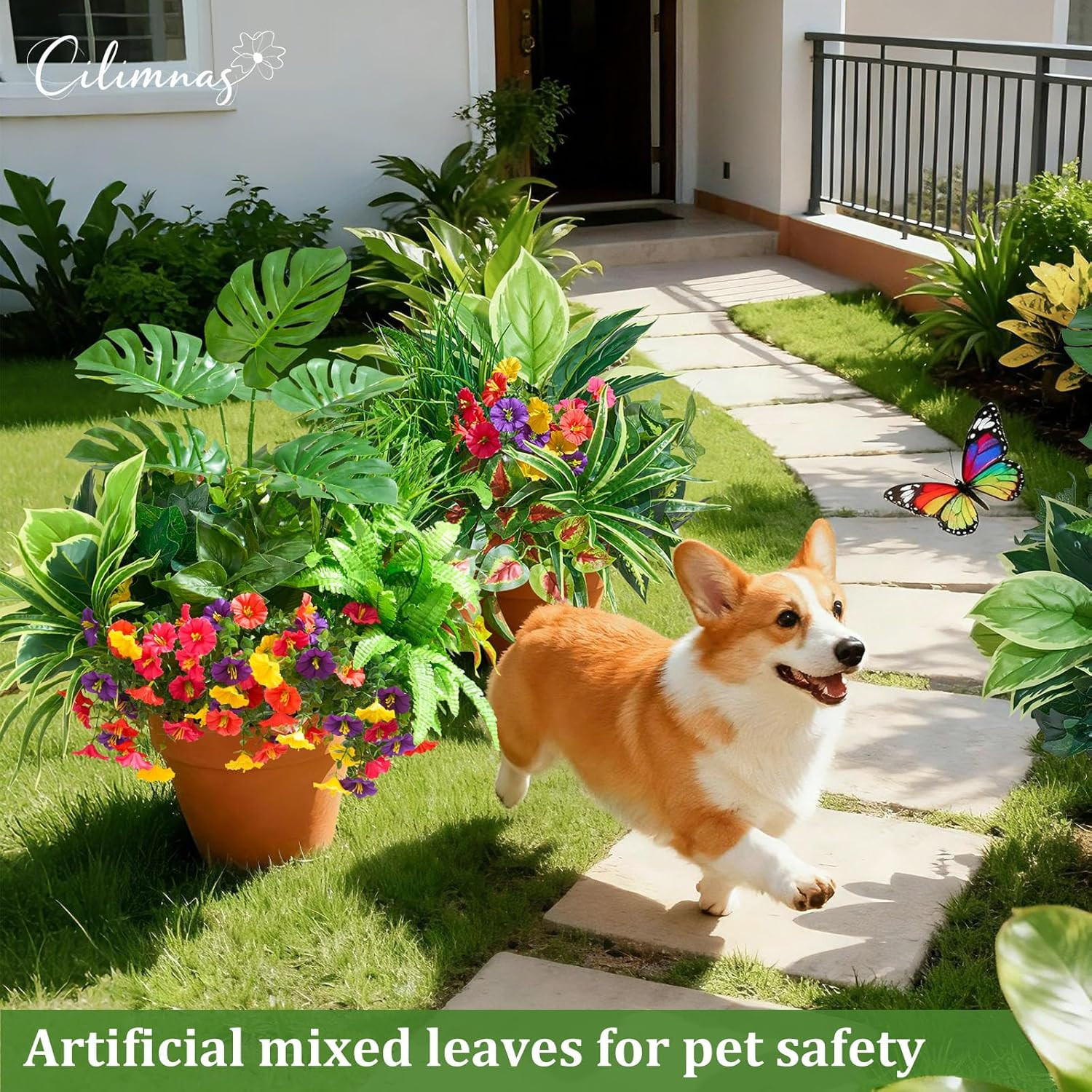 18Pcs UV Resistant Faux Plants for Outdoor Decor, Garden & Patio Use