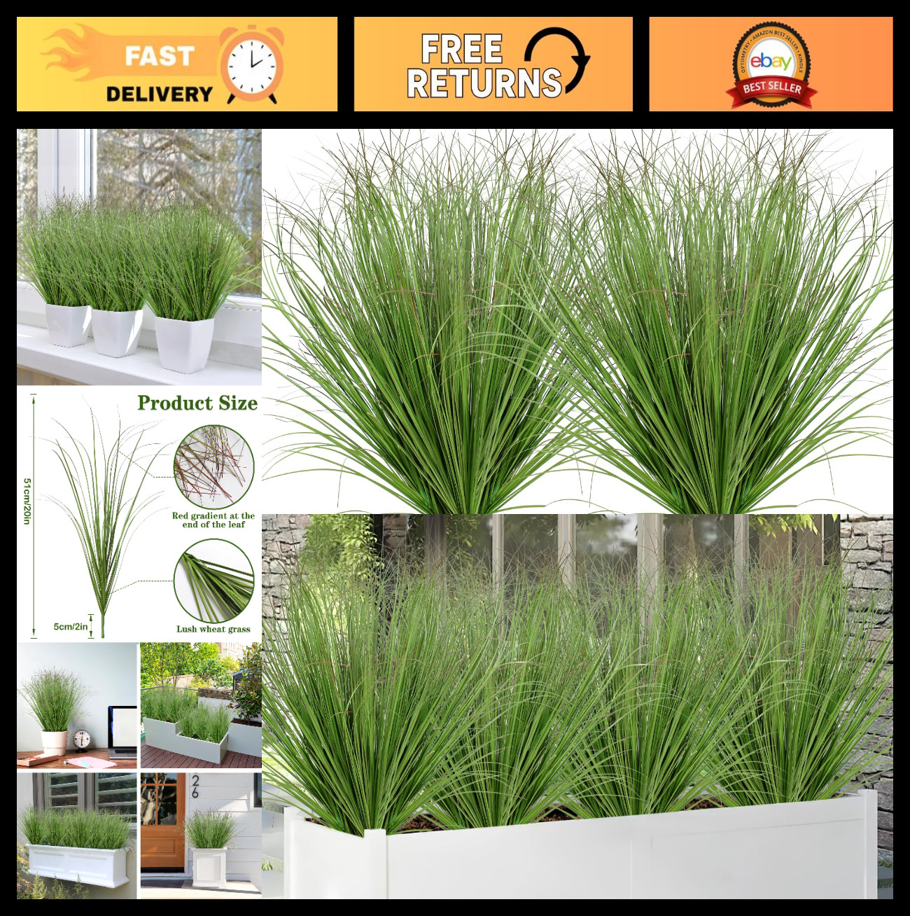 20 Bundles UV Resistant Fake Wheat Grass – Artificial Greenery for Indoor/Outdoo