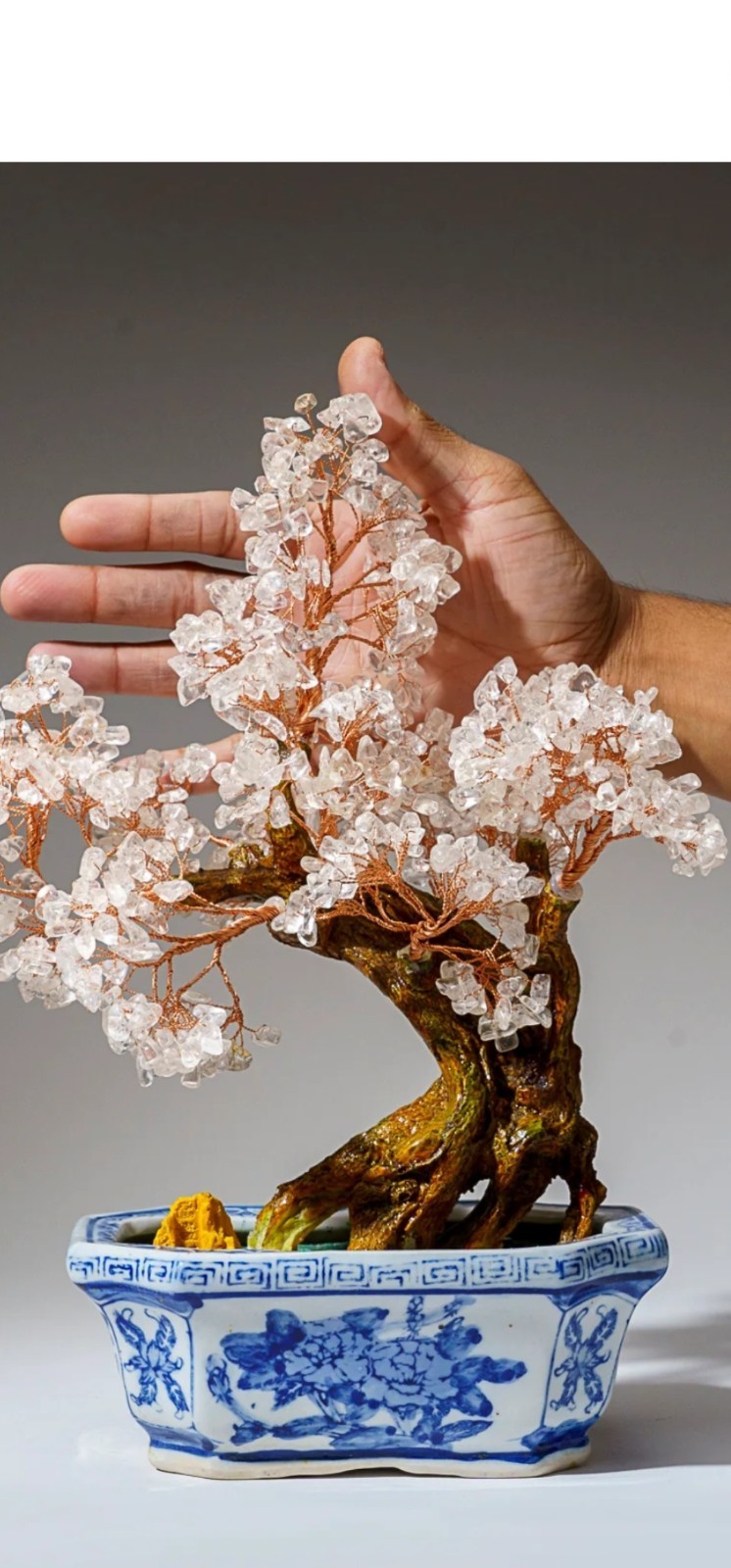 Genuine Quartz Gemstone Bonsai Tree in a Ceramic Pot (12” Tall)