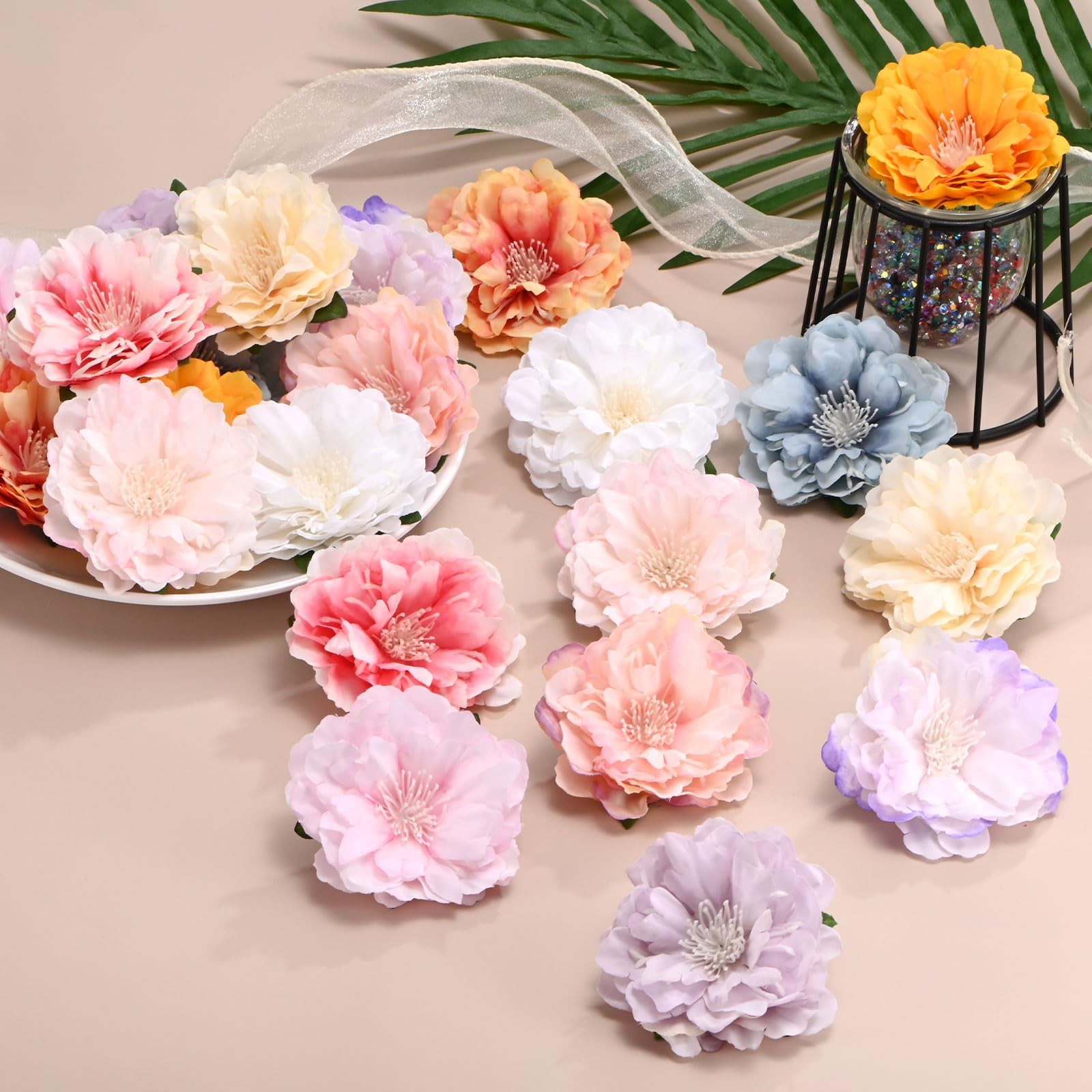 30Pack Artificial Peonies Heads 2.4 Inch Silk Faux Peony Head White