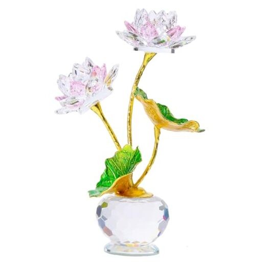 Crystal Lotus Flower with Vase, Handmade Gifts for Women on Birthday, Pink