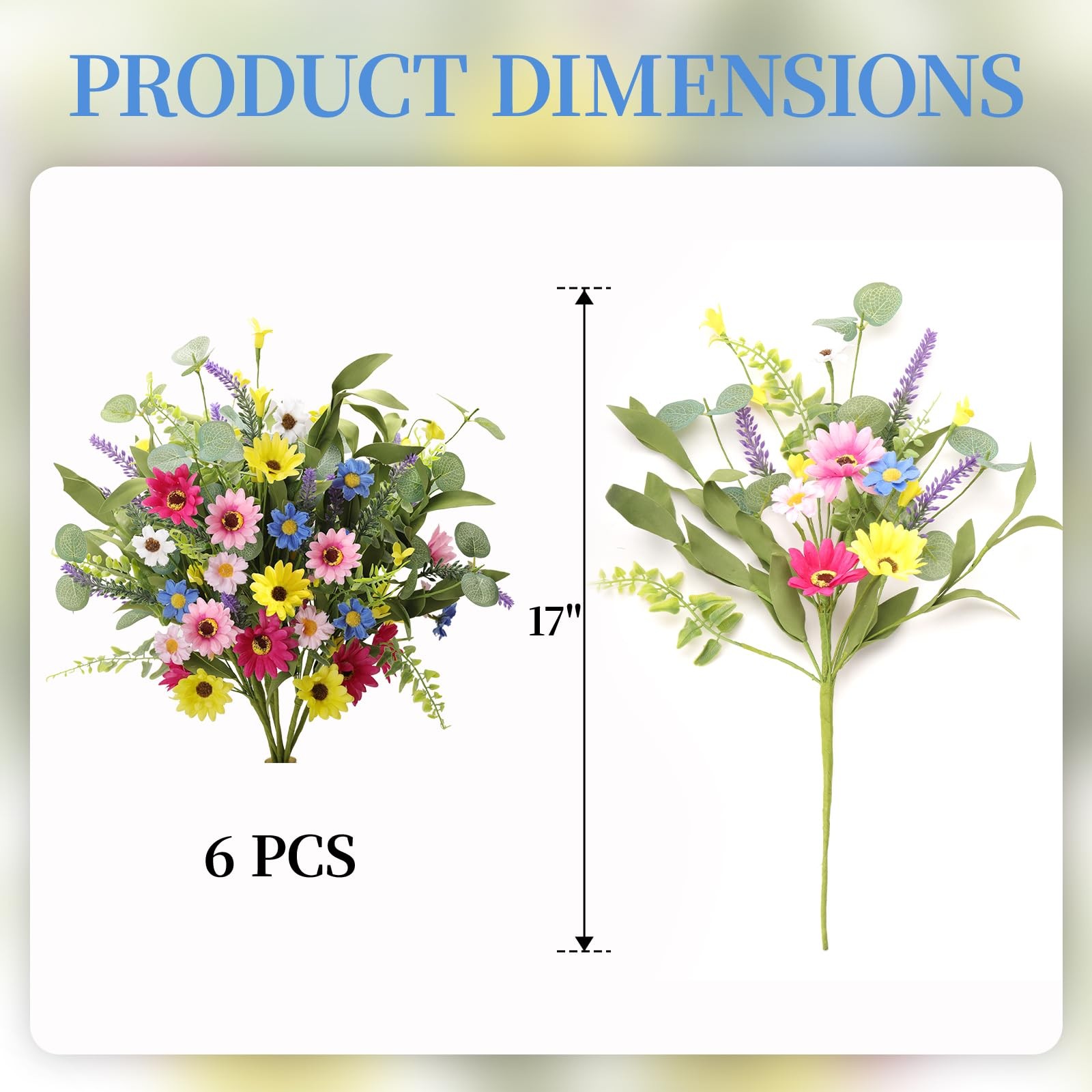 Artificial Spring Flowers 6 Pack Spring Floral Picks 17 Inch Flower Stems wit…