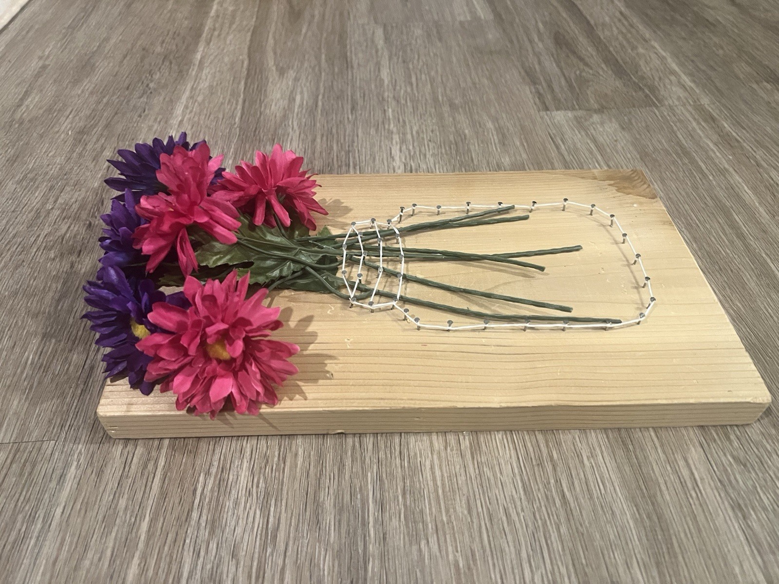 Pink & Purple Flower Bouquet Mason Jar Wood Spring Home Decor.
