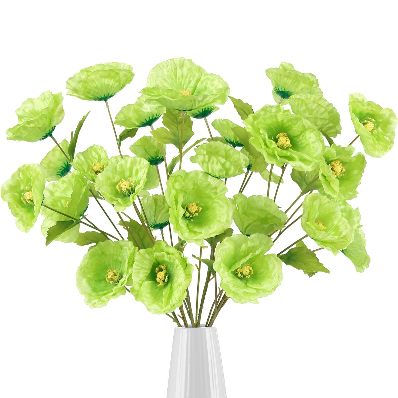 Poppies Flowers Artificial Silk Flowers 32in 6PCS Artificial Poppies Green Fl…