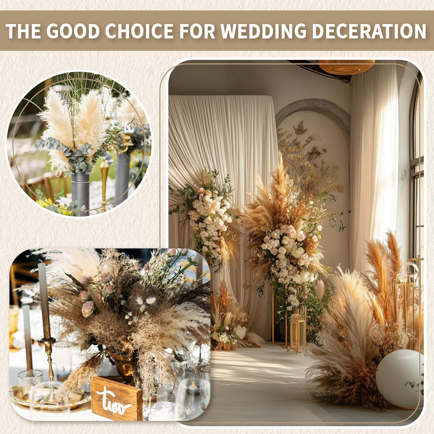 17″ 100Pcs Dried Pampas Grass Decor, Naturally Small Boho Pampas Grass with Bunn