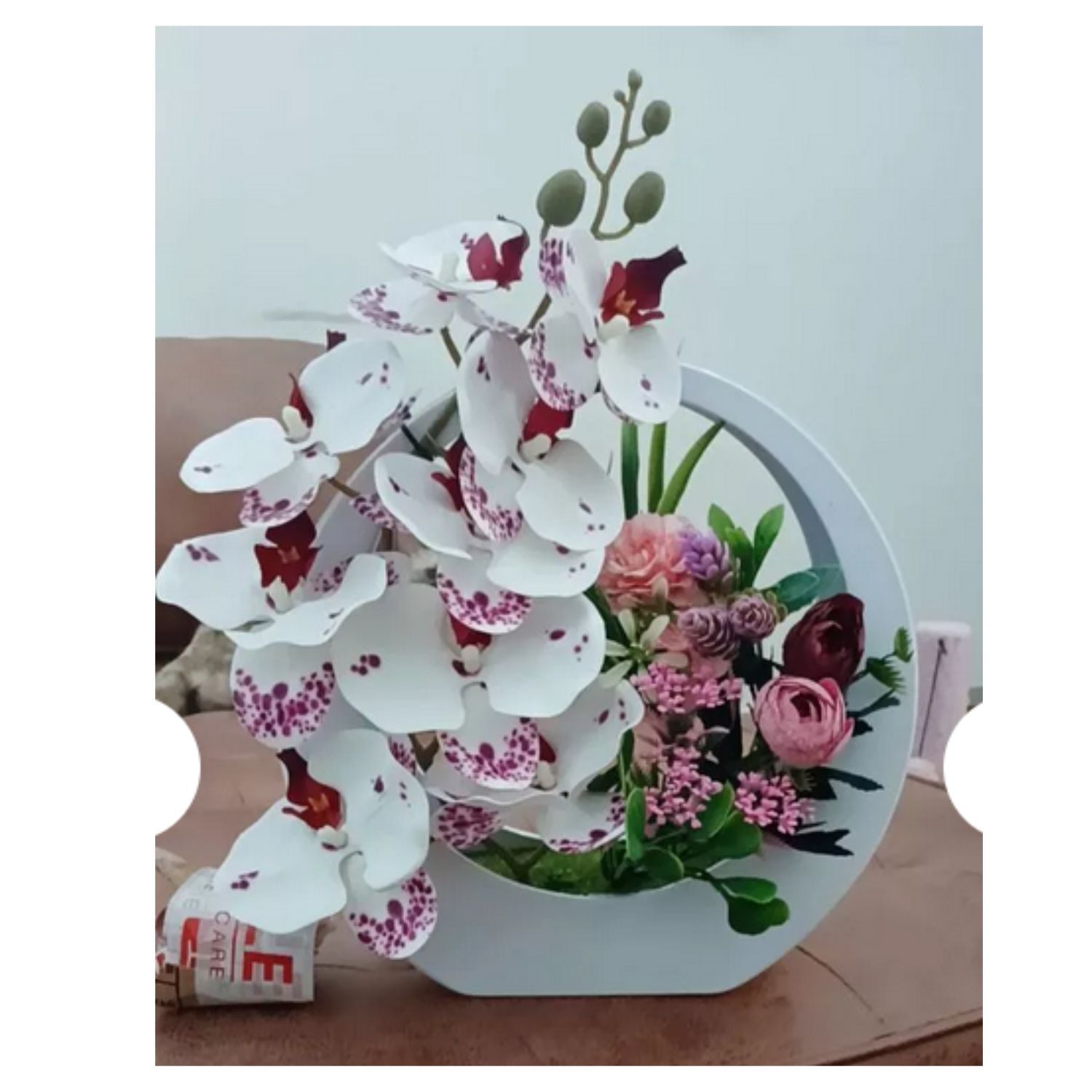 Artificial Phalaenopsis Latex Orchid Flowers Arrangement with White Purple Vase