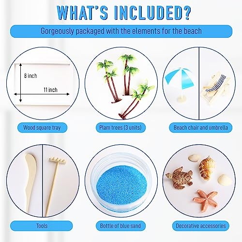 Timani Zen Garden for Desk – Zen Garden Sand Kit, Artificial Palm Tree, Rakes