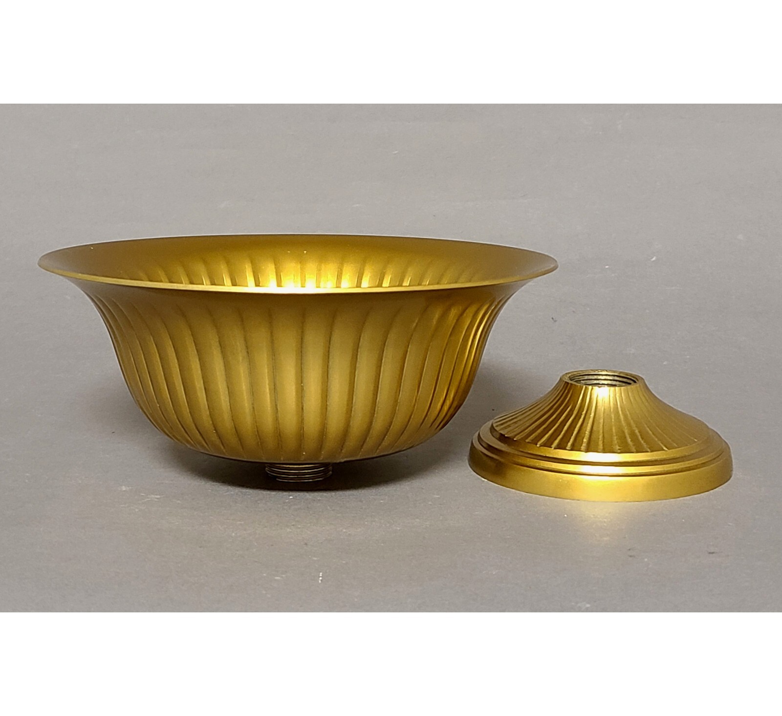 Compote Bowl Vase Gold Finish Aluminum Fluted Revere Set/2 8″D 4.5″High