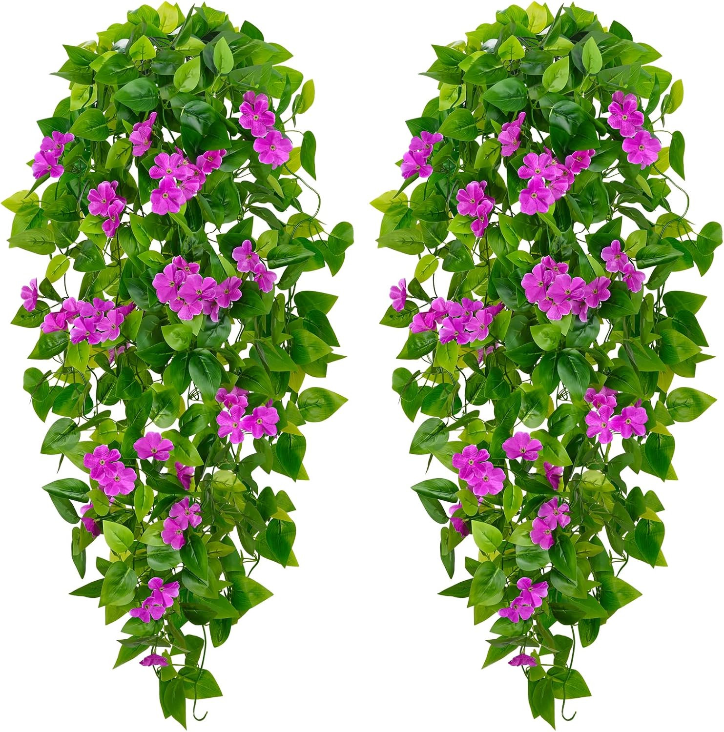 Artificial Hanging Flowers for Outdoors, 2pcs Fake Hanging Plants Pothos Vines w