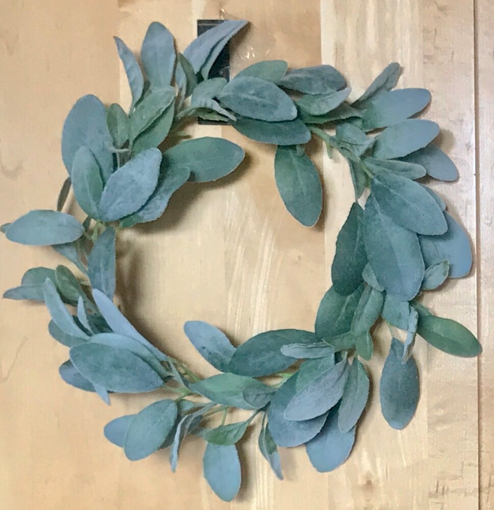 Lambs Ear 13” Farmhouse Artificial Fake Wreath – Wedding Spring Kitchen Cabinet