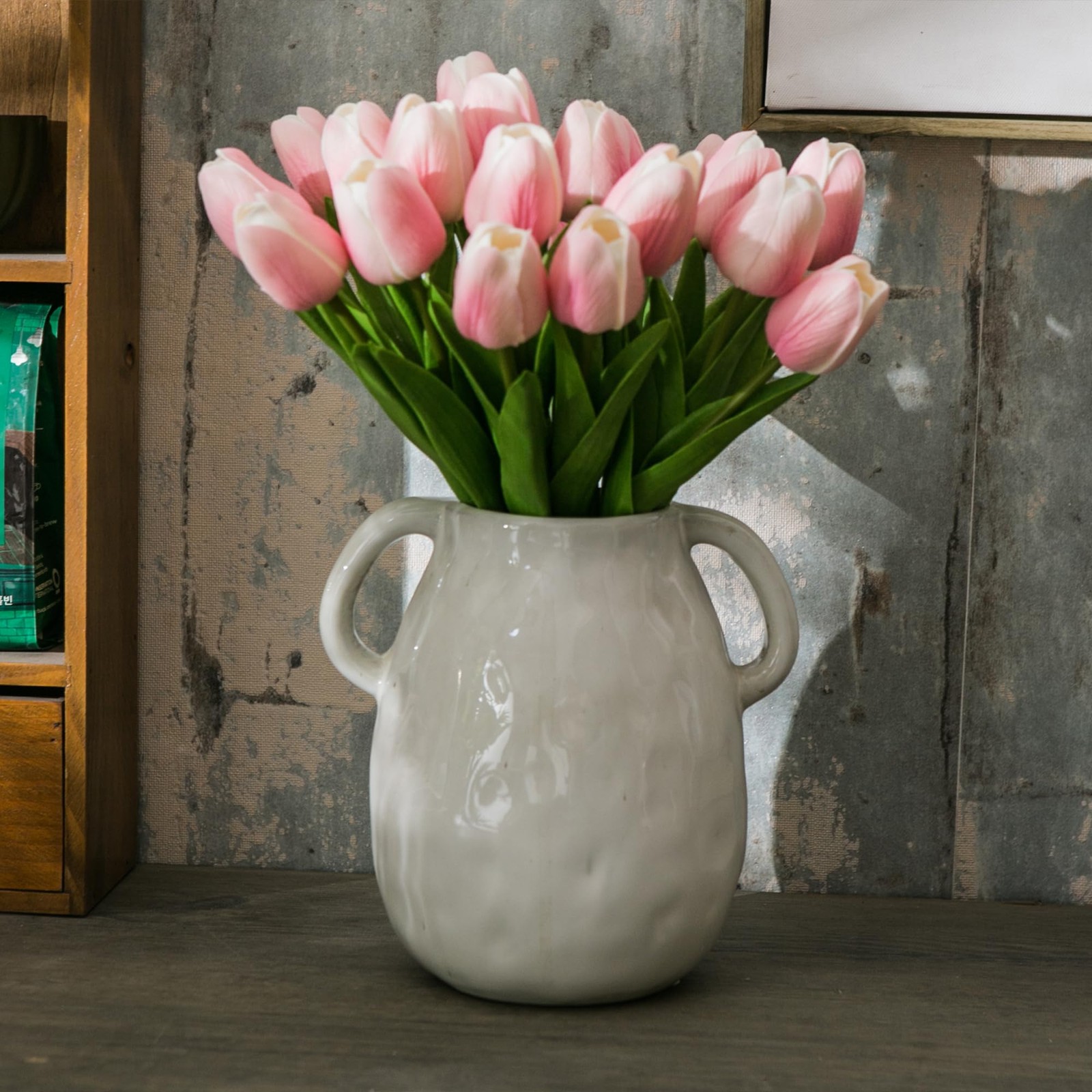 20 PCS 13 Inch Pink White Artificial Tulip Silk Fake Flowers Wedding Decor