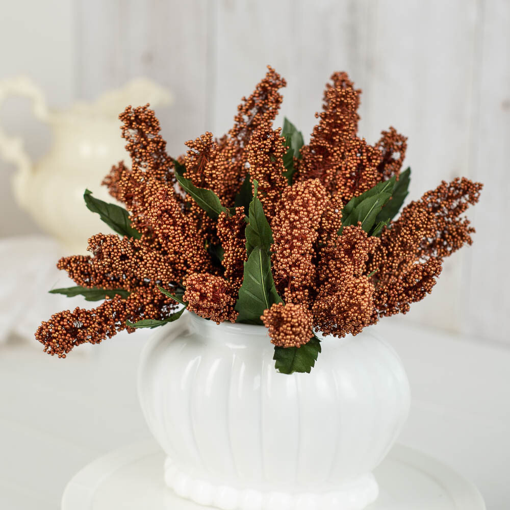 Bulk Buy of 130 Artificial Copper Berry Cluster Embellishing 7-1/2″ Picks