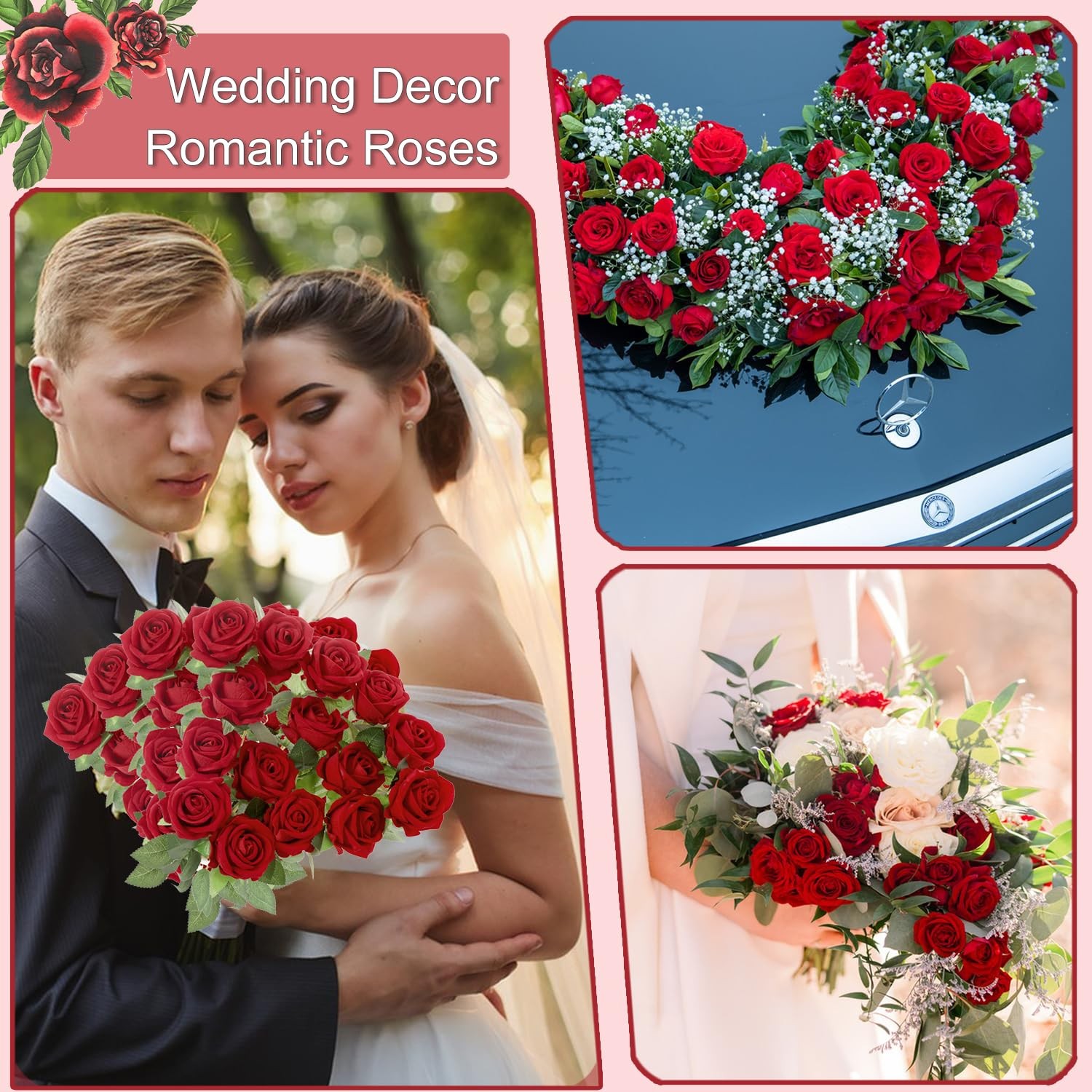 12Pcs Red Roses Artificial Flowers Fake Roses Faux Velvet Silk Flower for Hom…