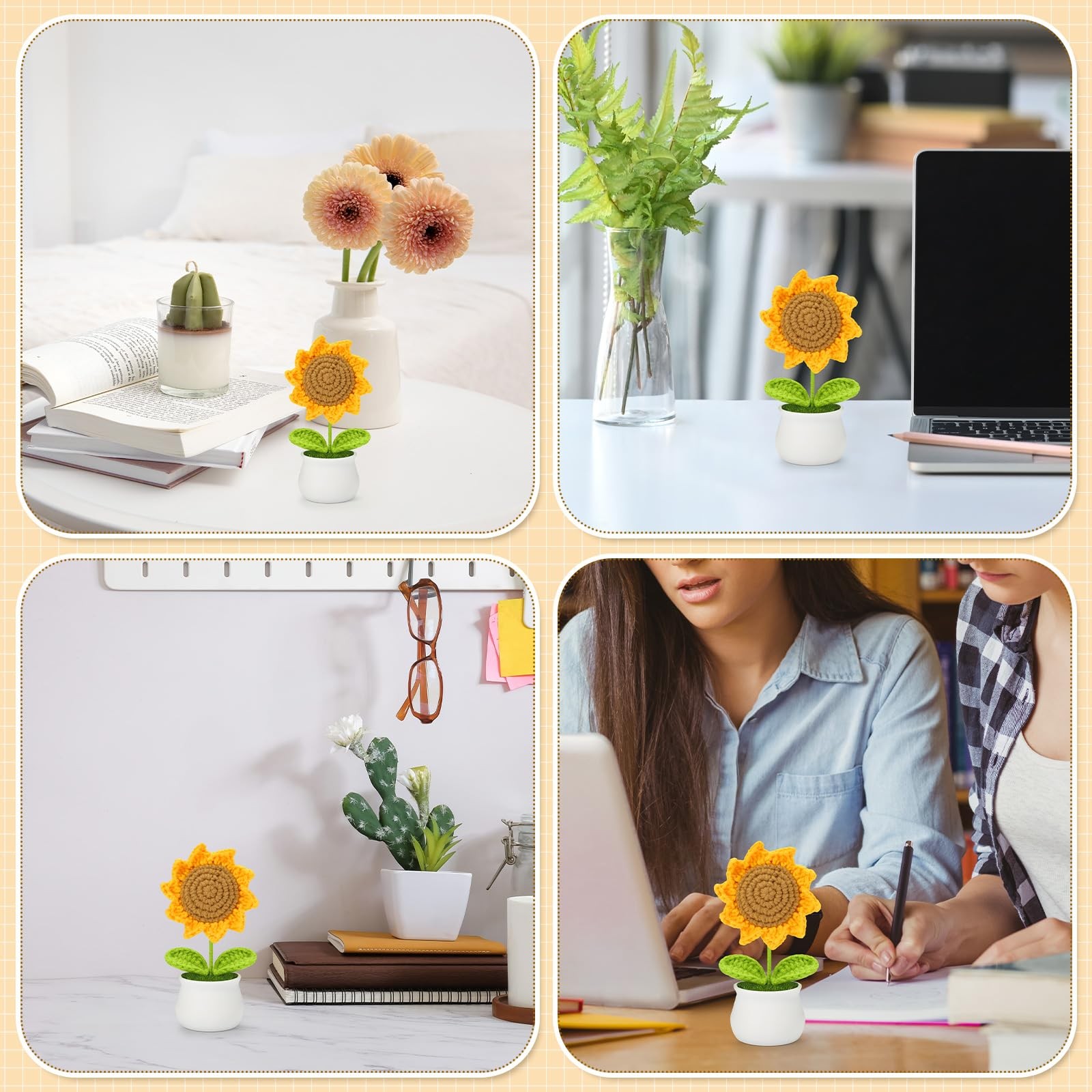 Crochet Flowers Sunflower for Home Office Desk Decor, Funny Crochet Sunflower…