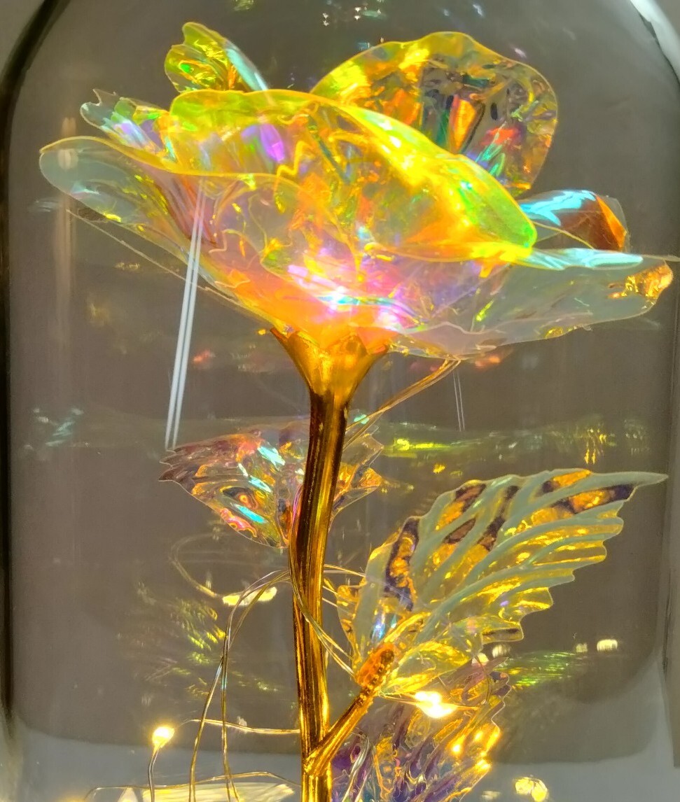 Galaxy Loves Enchanted Rose In Glass With LED Lights 9″Tall 4″Base Great Gift