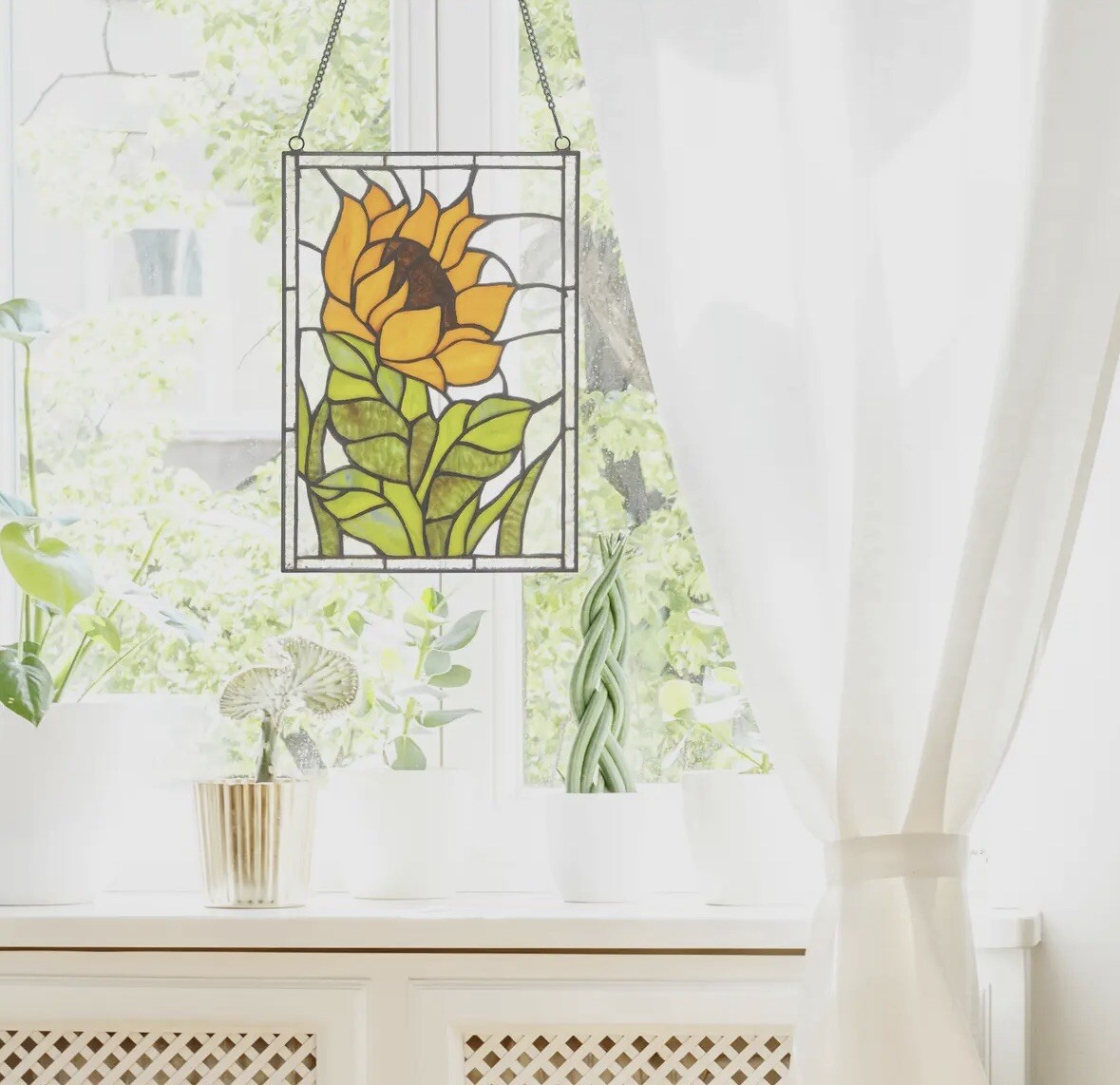 Multicolored Sunflower Stained Glass Window Panel