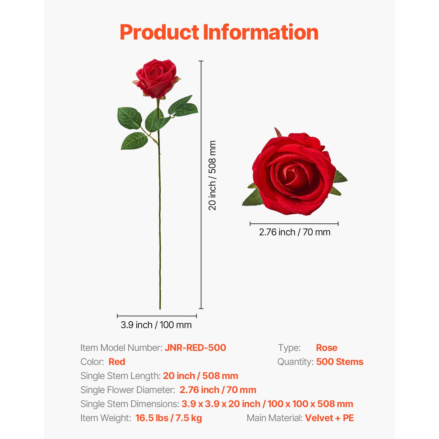500 Pcs Red Roses Artificial Flowers Realistic Bouquet for Xmas Home Decor