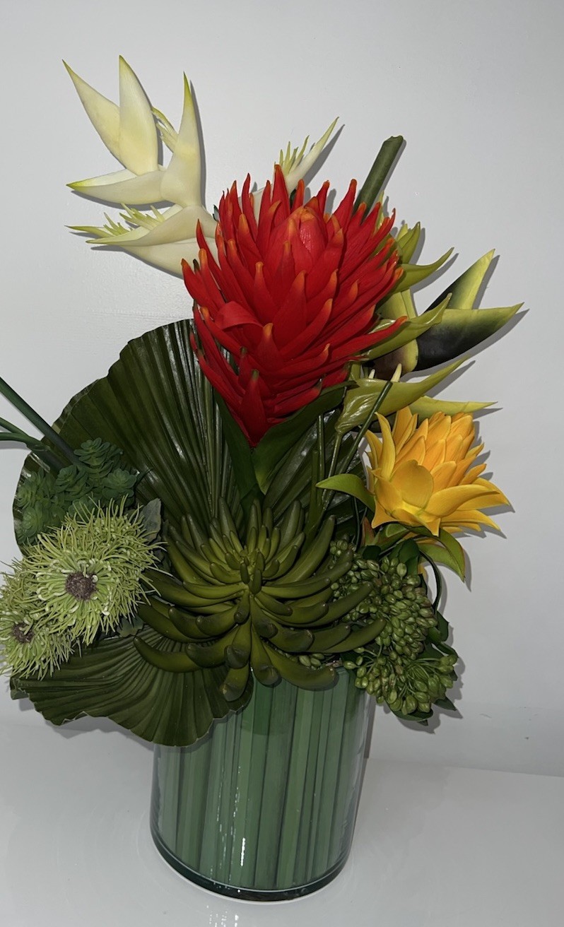 (20)Tropical Mix Artificial Flower Arrangement In Vase With Beautiful Colors