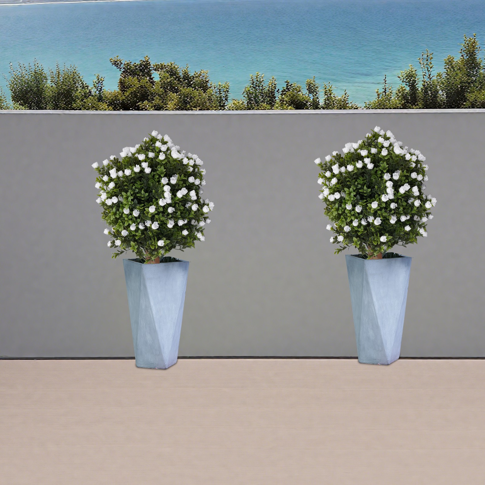 Set of 2 Artificial Ginkgo Biloba Trees with White Flowers for Indoor Outdoor