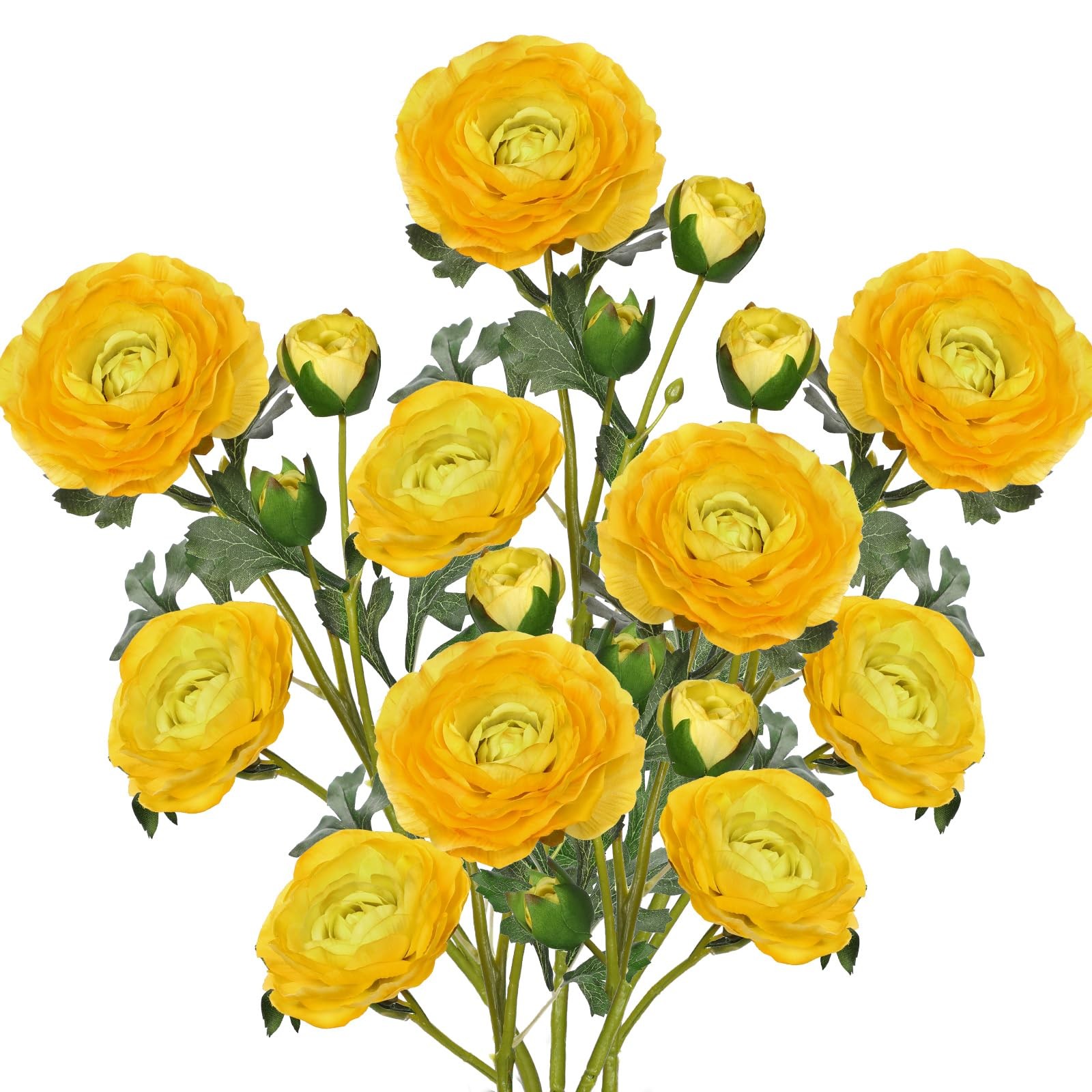 Yellow Ranunculus Artificial Flowers Bouquets, Set of 5 25.9” Long Stems Fau…