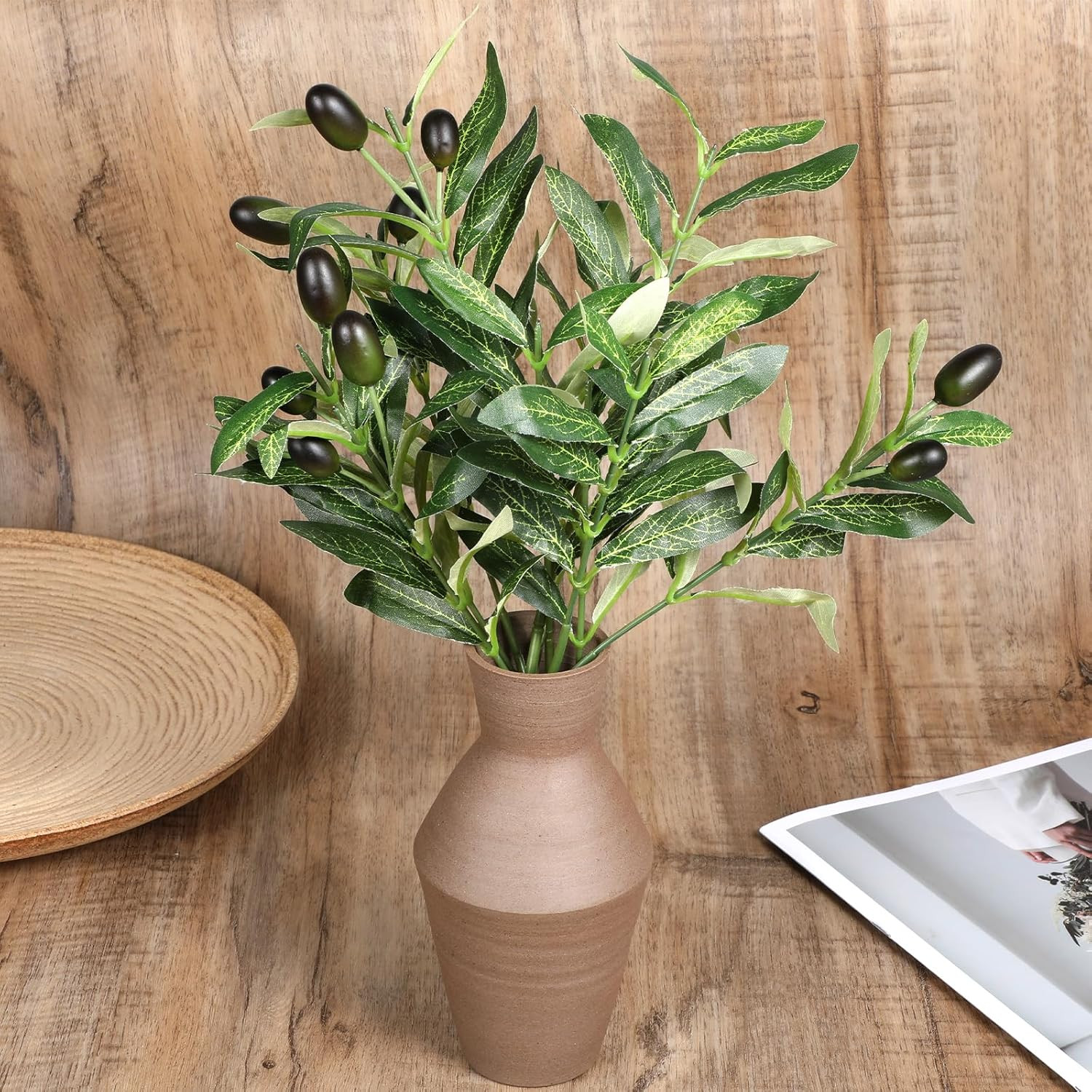 5 Pcs Artificial Plants Olive Tree Branches, 11 Inch Faux Olive Tree 2 Forks Gre
