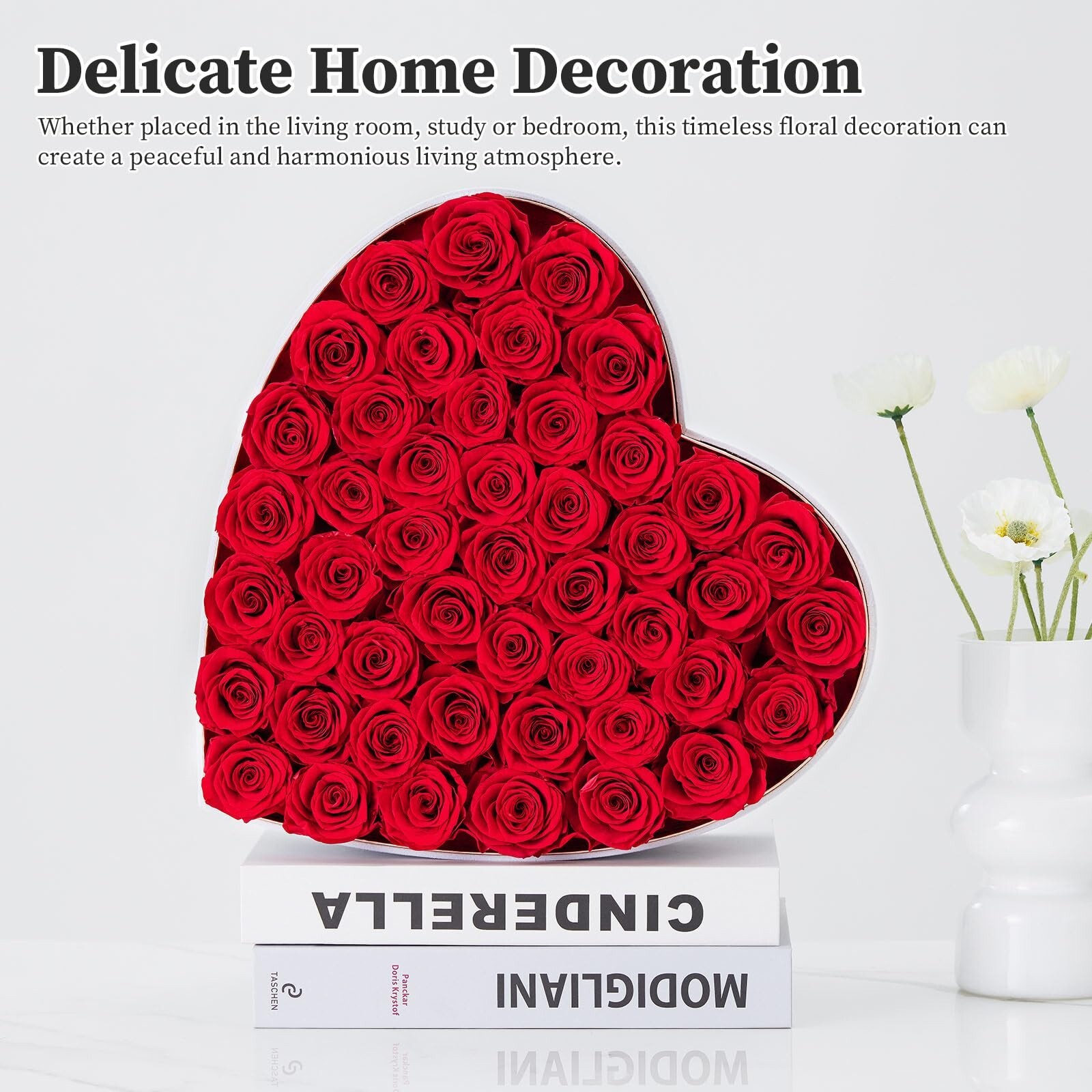 47-Piece Flowers Forever in Heart Shape Box, Preserved Roses Flowers Gifts fo…