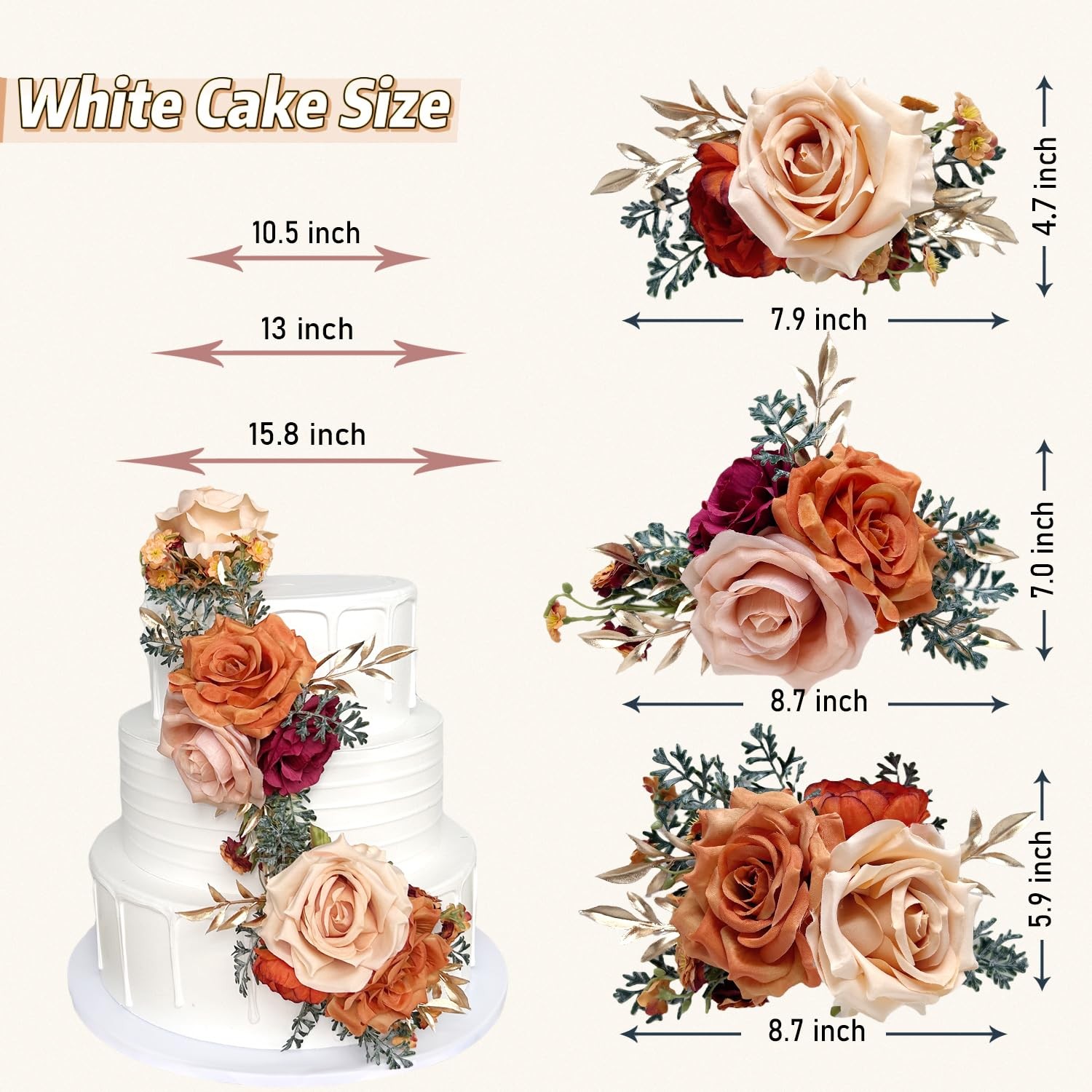 Pre-Made Burnt Orange Silk Flowers For Cakes Decorations Sunset Terracotta