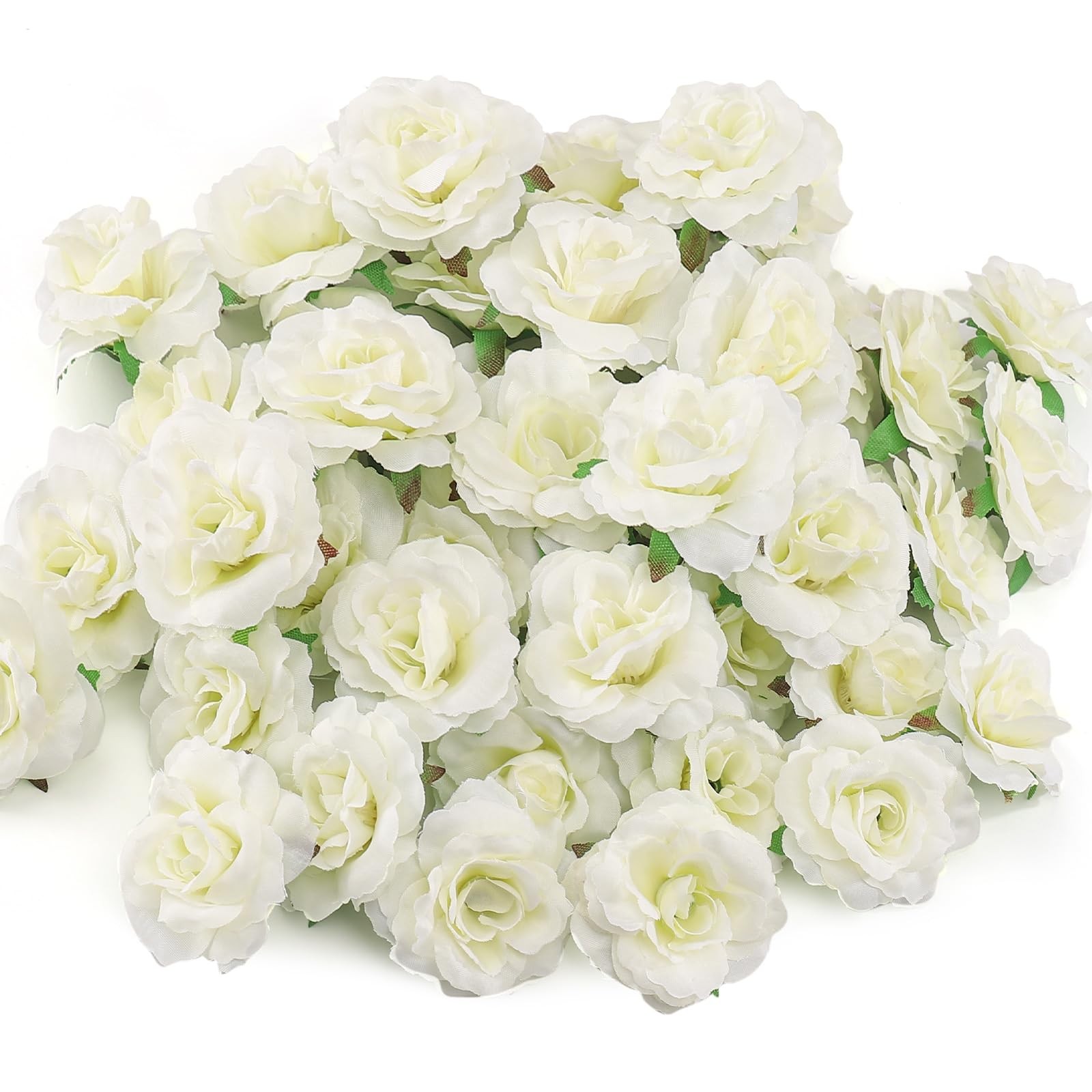 100 Pcs Mini White Roses Artificial Flowers Bulk 1.9″ Small Silk Fake Roses F…