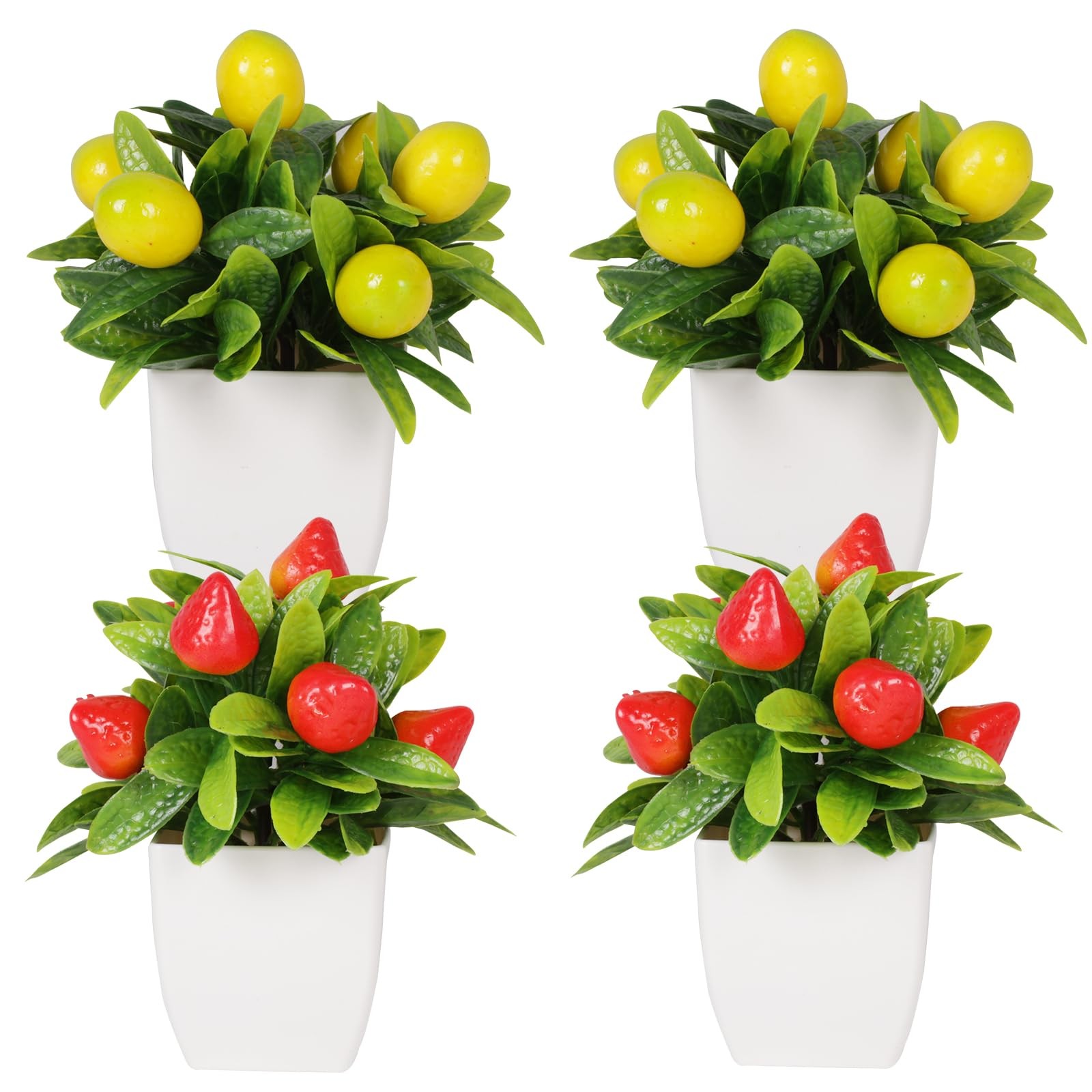 4 Fake Potted Plants Small Artificial Fruit Plants with Pots Lemon 2pcs Straw…
