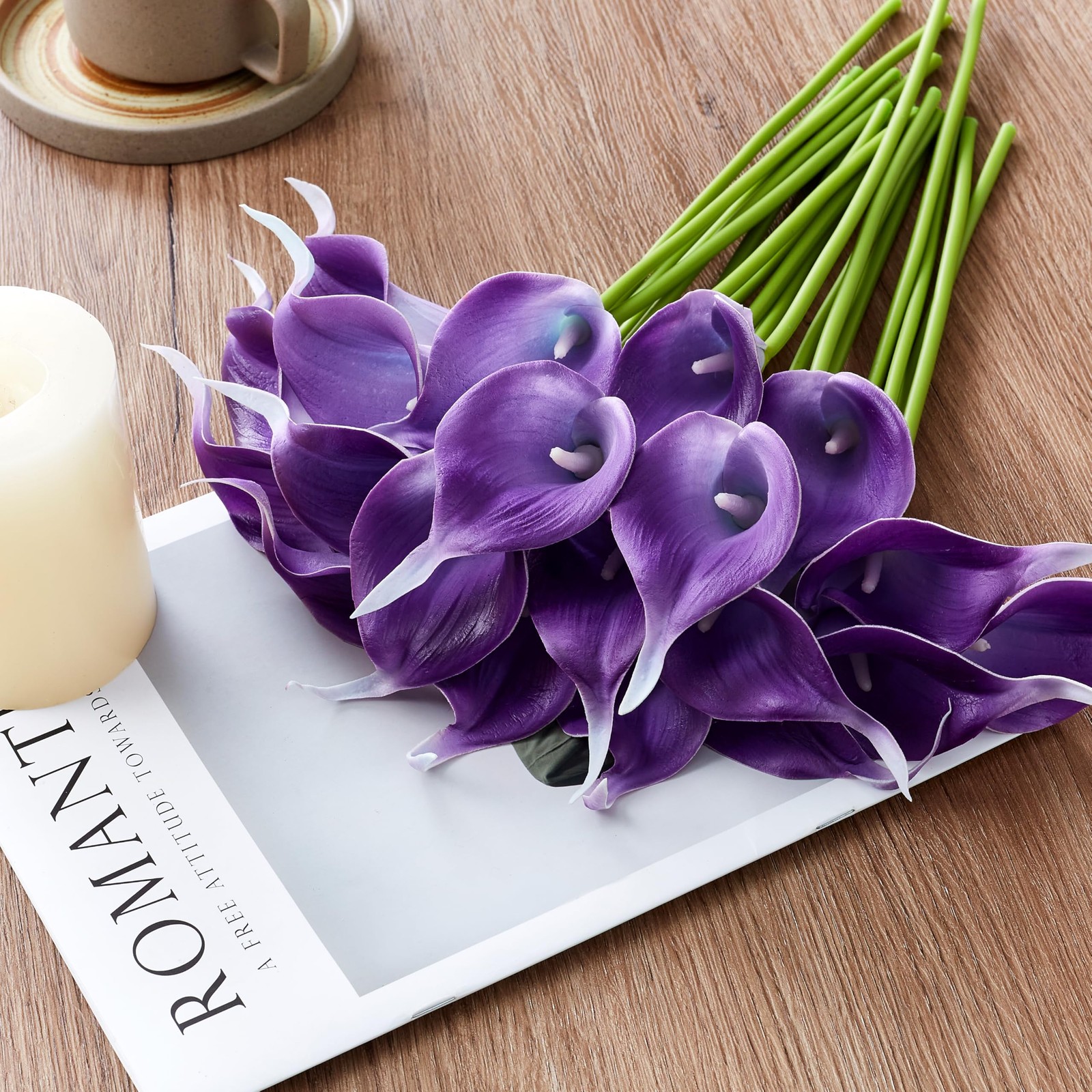 12Pcs Pruple Calla Lily Artificial Flowers for Wedding Bouquet