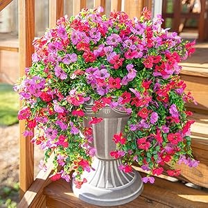 Artificial Faux Hanging Flowers Plants for Outdoor Decor, 2 PCS Outside Fake
