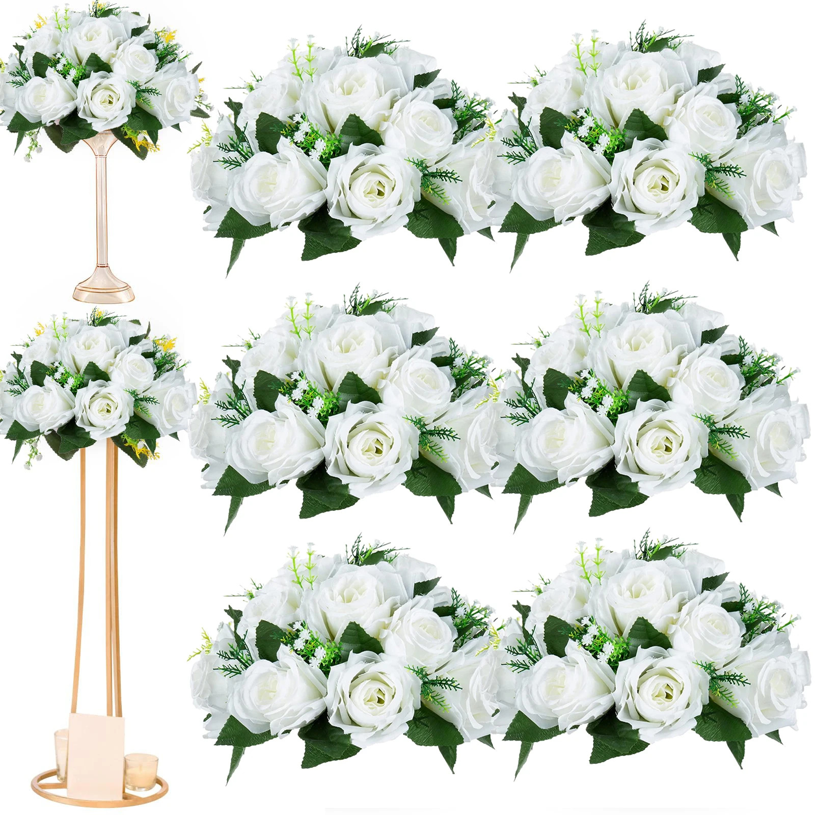 6Pcs Artificial Flowers Ball Centerpiece Table Decorations Rose Ball for Wedddin