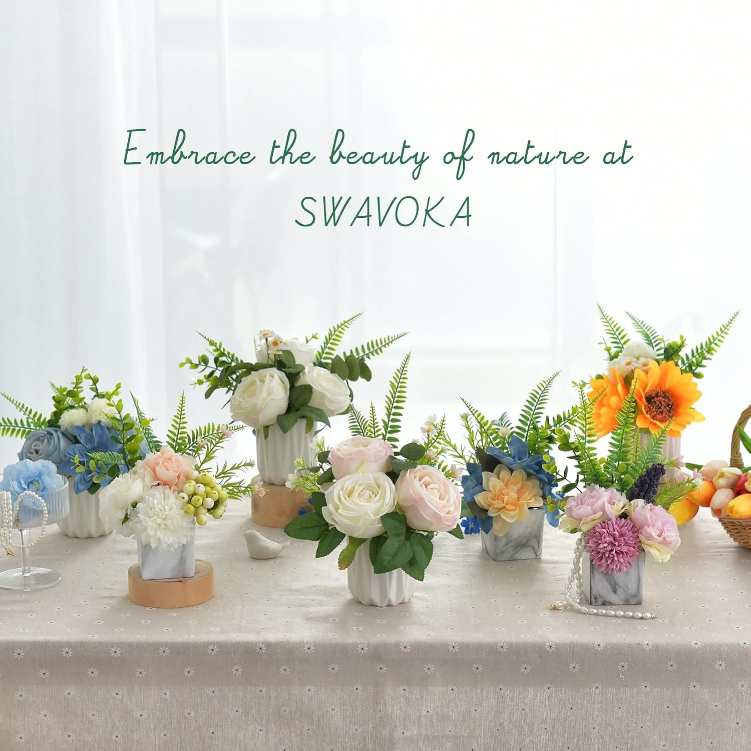 Artificial Hydrangea & Peony Flowers in Ceramic Vase Table Centerpiece Home Deco