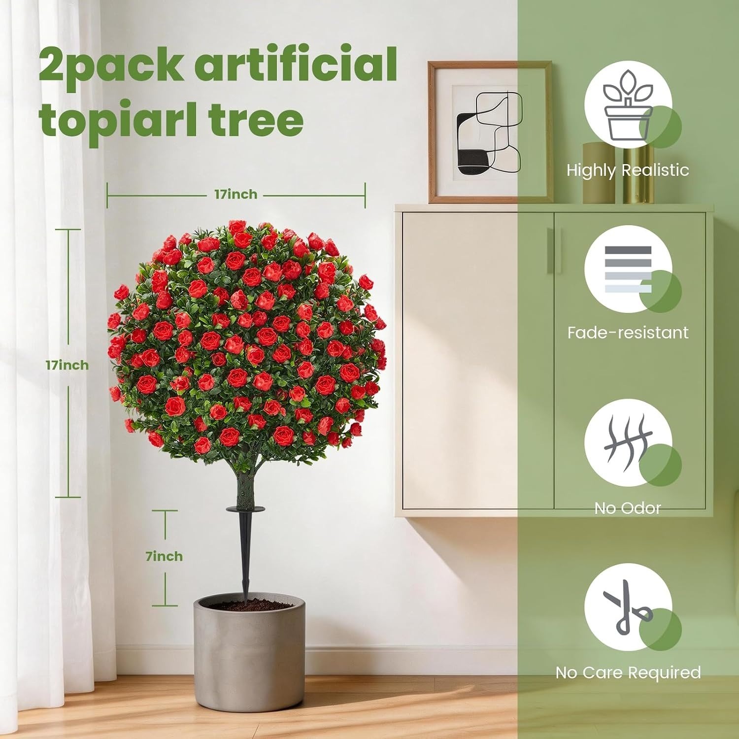 *NEW* 2-Pack Artificial Rose Topiary Ball Trees with Ground Spike