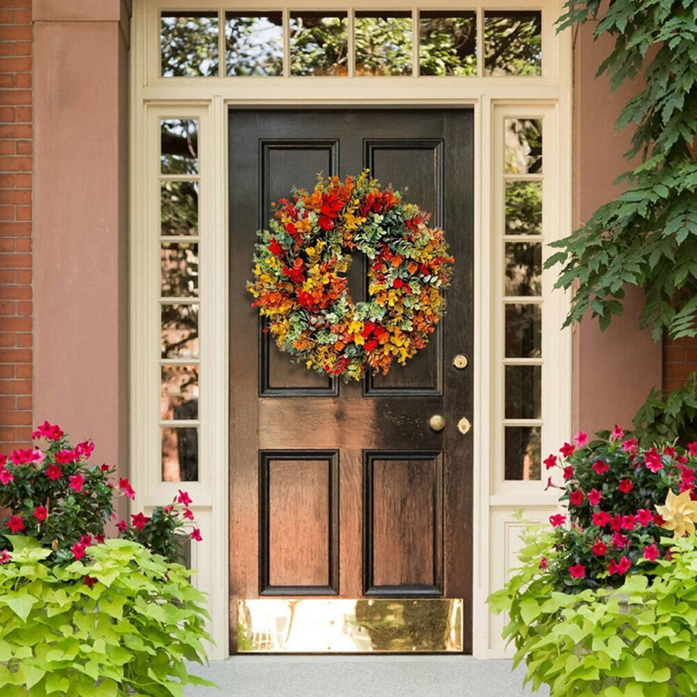 Artificial Wreath For Front Door Decor Hanging Wreath Autumn Harvest Ornament