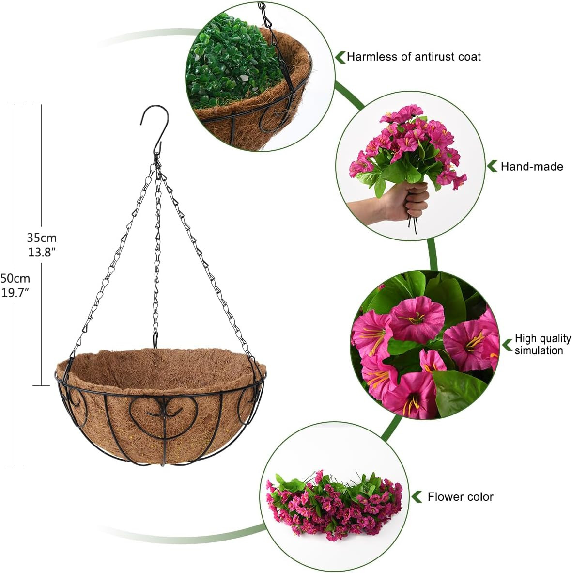 Artificial Hanging Flowers Plants with Basket for Outdoors – Fake Petunias Fl…