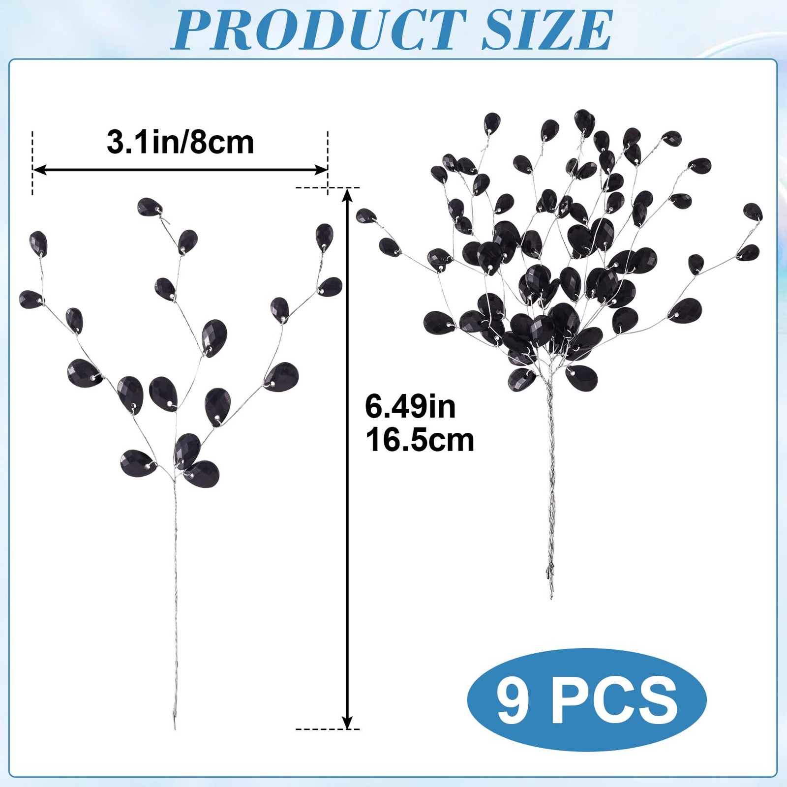 9 PCS Black Floral Acrylic Crystal Flower Branches Bead Drop Bouquets Decor